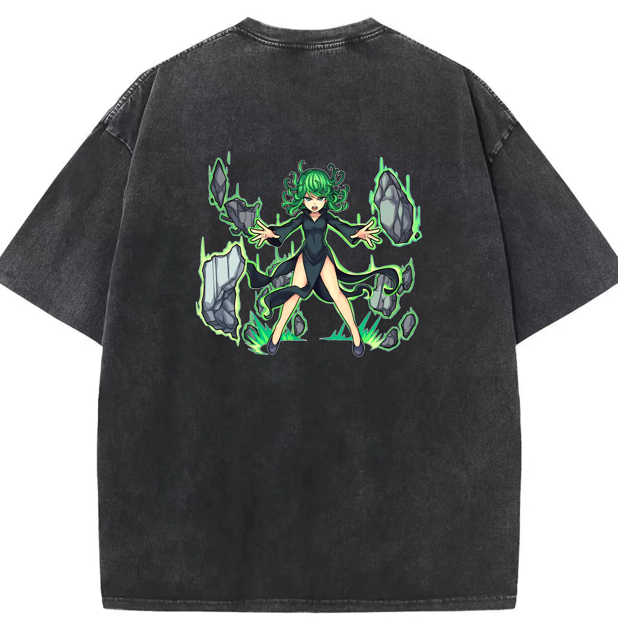 ワンパンマン グッズ 戦慄のタツマキ - 綿100％ ヴィンテージ風 半袖Tシャツ ・ 背面プリント ・ 柔らか肌触り ・ 通気性 快適 ・ スポーツ カジュアル 外出用