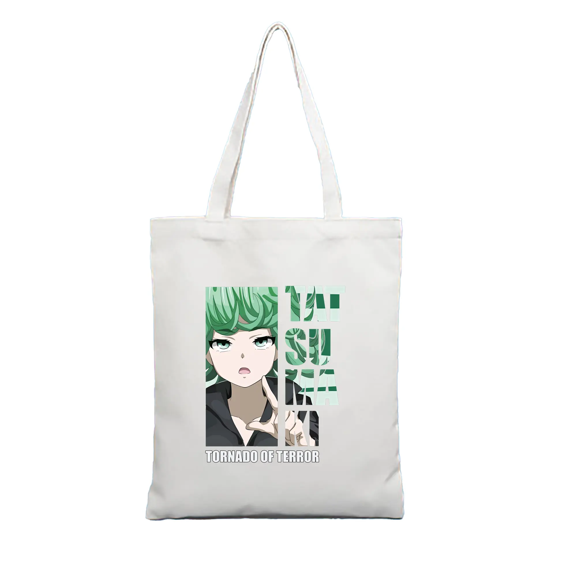 ワンパンマン グッズ 戦慄のタツマキ - 縦型キャンバス手提げバッグ（トートバッグ） ・ キャンバス素材 ・ ショッピング用 ・ 軽量 丈夫 お手入れ簡単