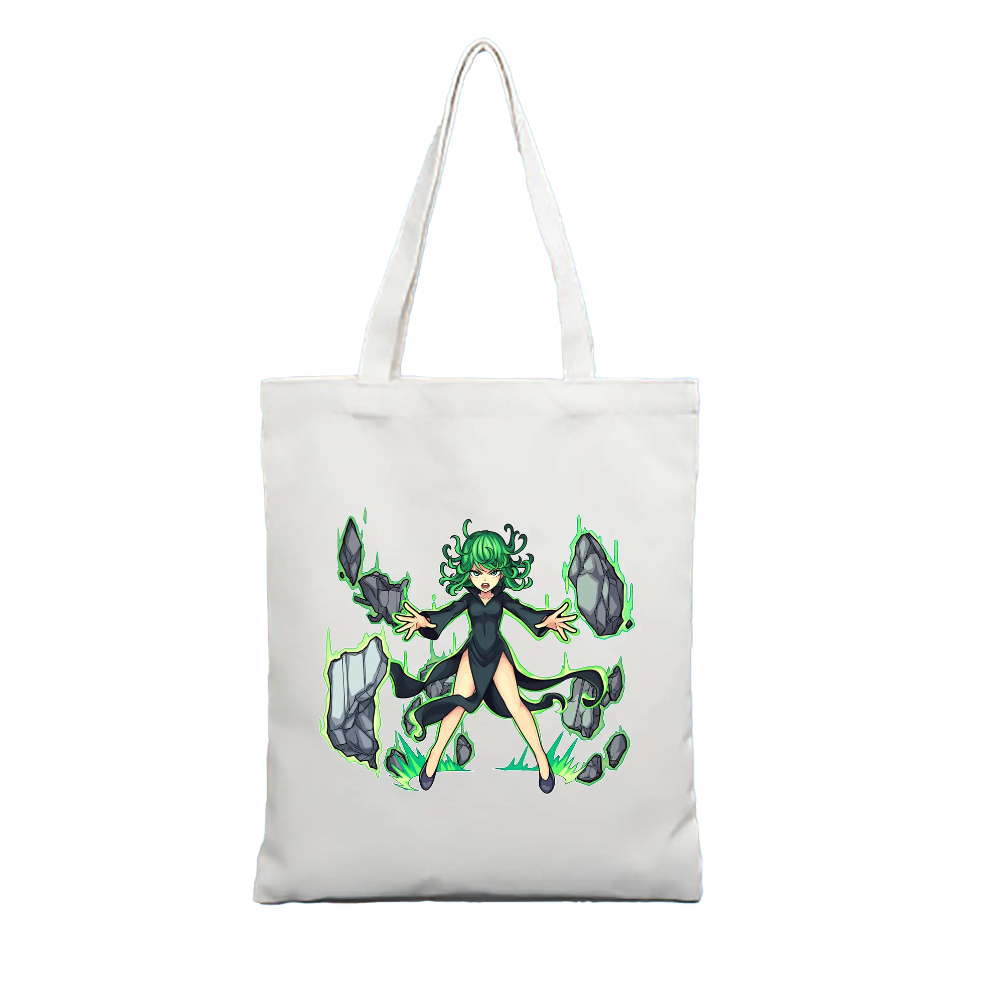 ワンパンマン グッズ 戦慄のタツマキ - 縦型キャンバス手提げバッグ（トートバッグ） ・ キャンバス素材 ・ ショッピング用 ・ 軽量 丈夫 お手入れ簡単