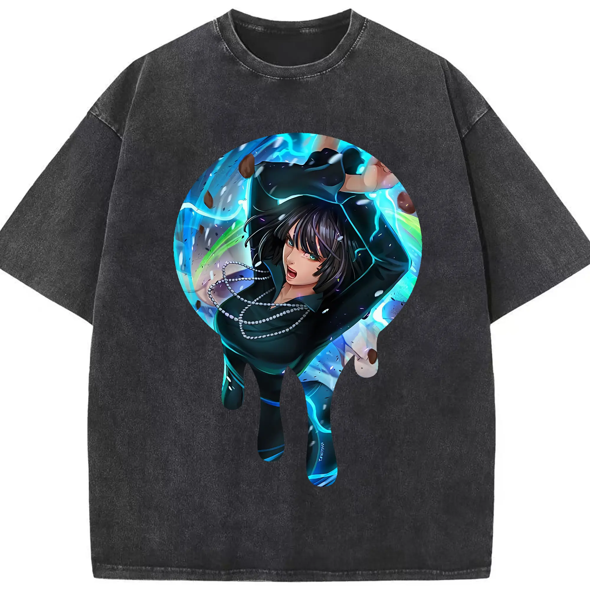 ワンパンマン グッズ 地獄のフブキ - 綿100％ ヴィンテージ風 半袖Tシャツ ・ フロントプリント ・ 柔らか肌触り ・ 通気性 快適 ・ スポーツ カジュアル 外出用