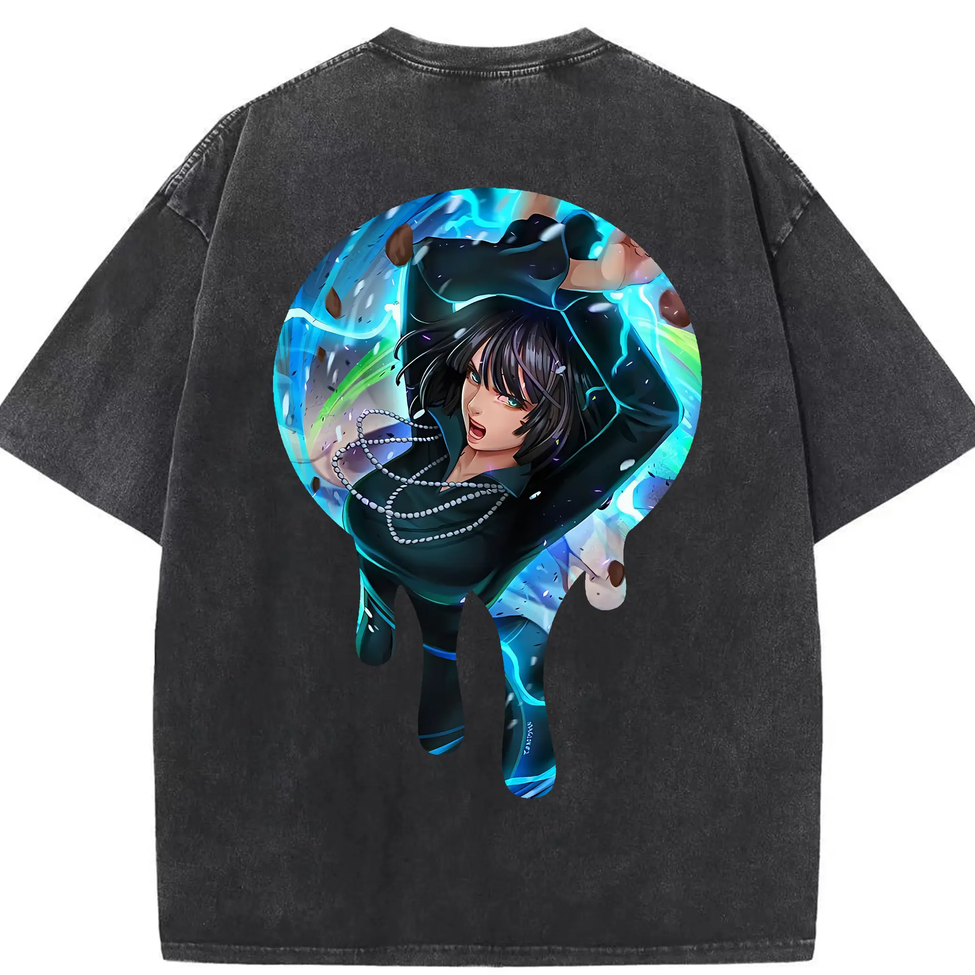 ワンパンマン グッズ 地獄のフブキ - 綿100％ ヴィンテージ風 半袖Tシャツ ・ 背面プリント ・ 柔らか肌触り ・ 通気性 快適 ・ スポーツ カジュアル 外出用