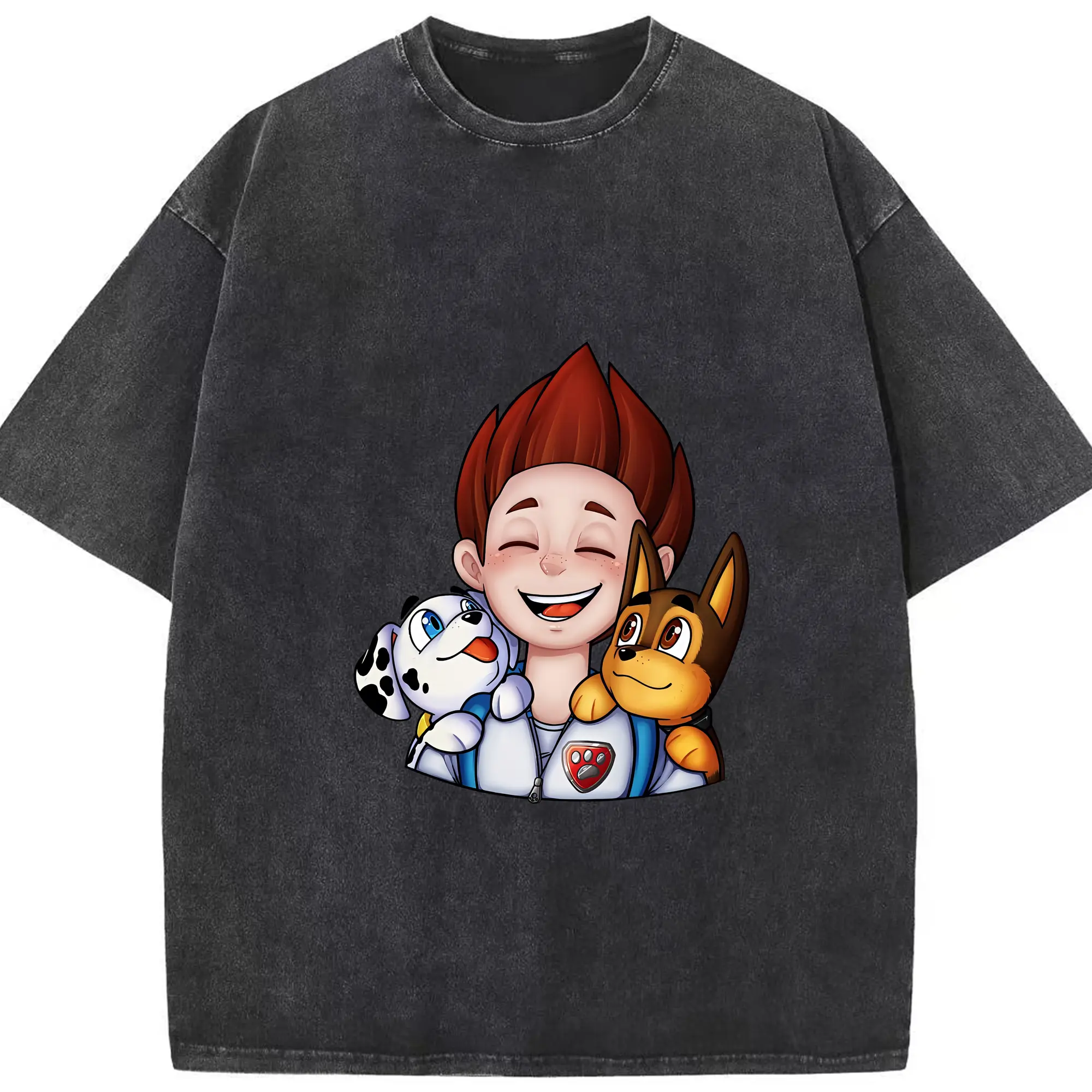 パウ・パトロール グッズ ライダー - 綿100％ ヴィンテージ風 半袖Tシャツ ・ フロントプリント ・ 柔らか肌触り ・ 通気性 快適 ・ スポーツ カジュアル 外出用