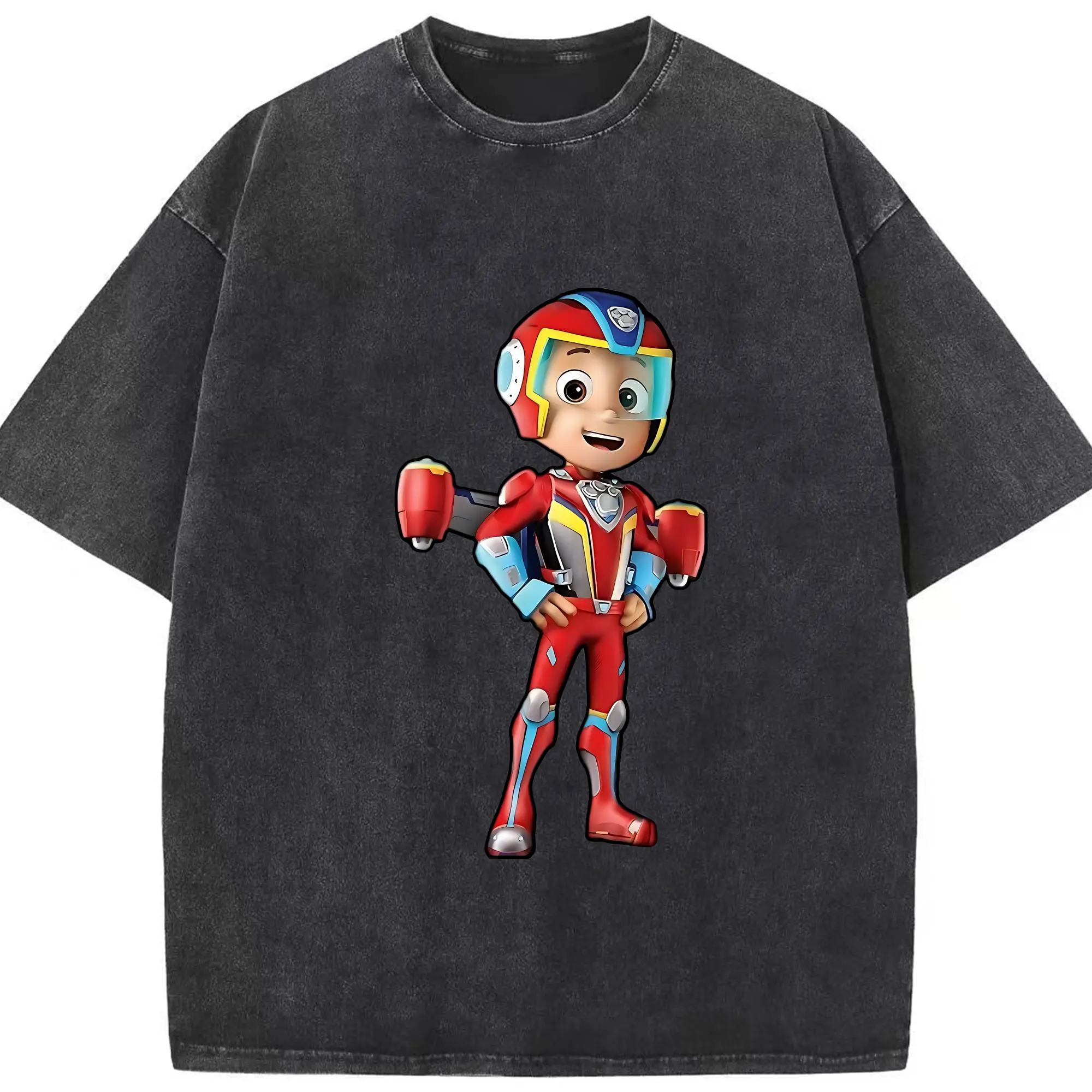パウ・パトロール グッズ ライダー - 綿100％ ヴィンテージ風 半袖Tシャツ ・ フロントプリント ・ 柔らか肌触り ・ 通気性 快適 ・ スポーツ カジュアル 外出用