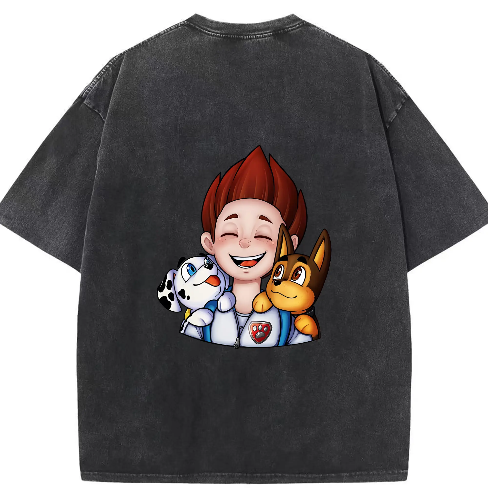 パウ・パトロール グッズ ライダー - 綿100％ ヴィンテージ風 半袖Tシャツ ・ 背面プリント ・ 柔らか肌触り ・ 通気性 快適 ・ スポーツ カジュアル 外出用