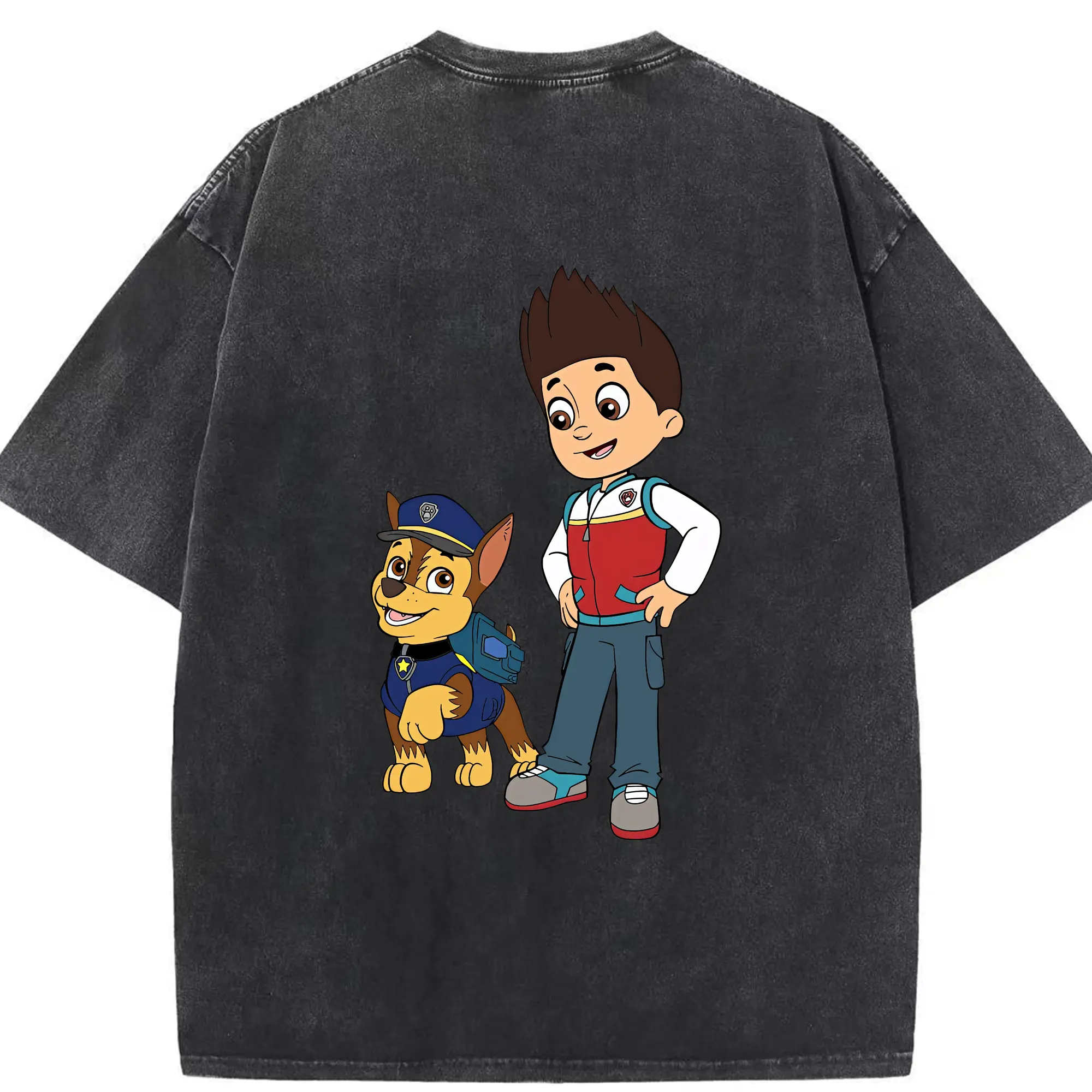 パウ・パトロール グッズ ライダー - 綿100％ ヴィンテージ風 半袖Tシャツ ・ 背面プリント ・ 柔らか肌触り ・ 通気性 快適 ・ スポーツ カジュアル 外出用