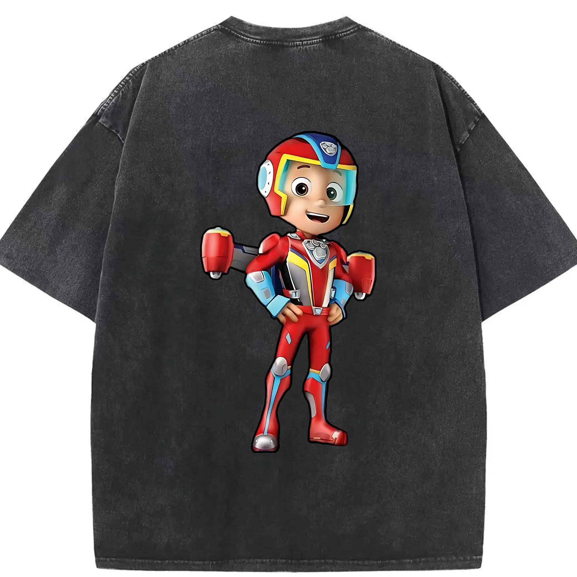 パウ・パトロール グッズ ライダー - 綿100％ ヴィンテージ風 半袖Tシャツ ・ 背面プリント ・ 柔らか肌触り ・ 通気性 快適 ・ スポーツ カジュアル 外出用