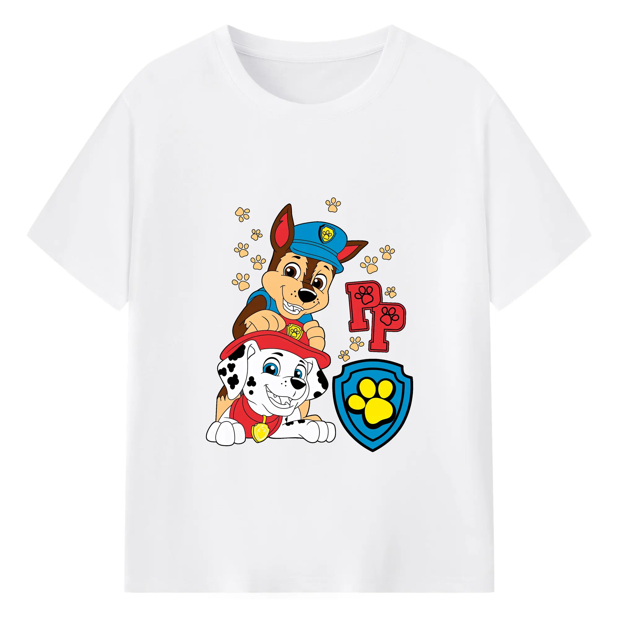 パウ・パトロール グッズ チェイス - 綿100％ 半袖Tシャツ ・ フロントプリント ・ 快適 通気性 ・ 日常使い 散歩 スポーツ用
