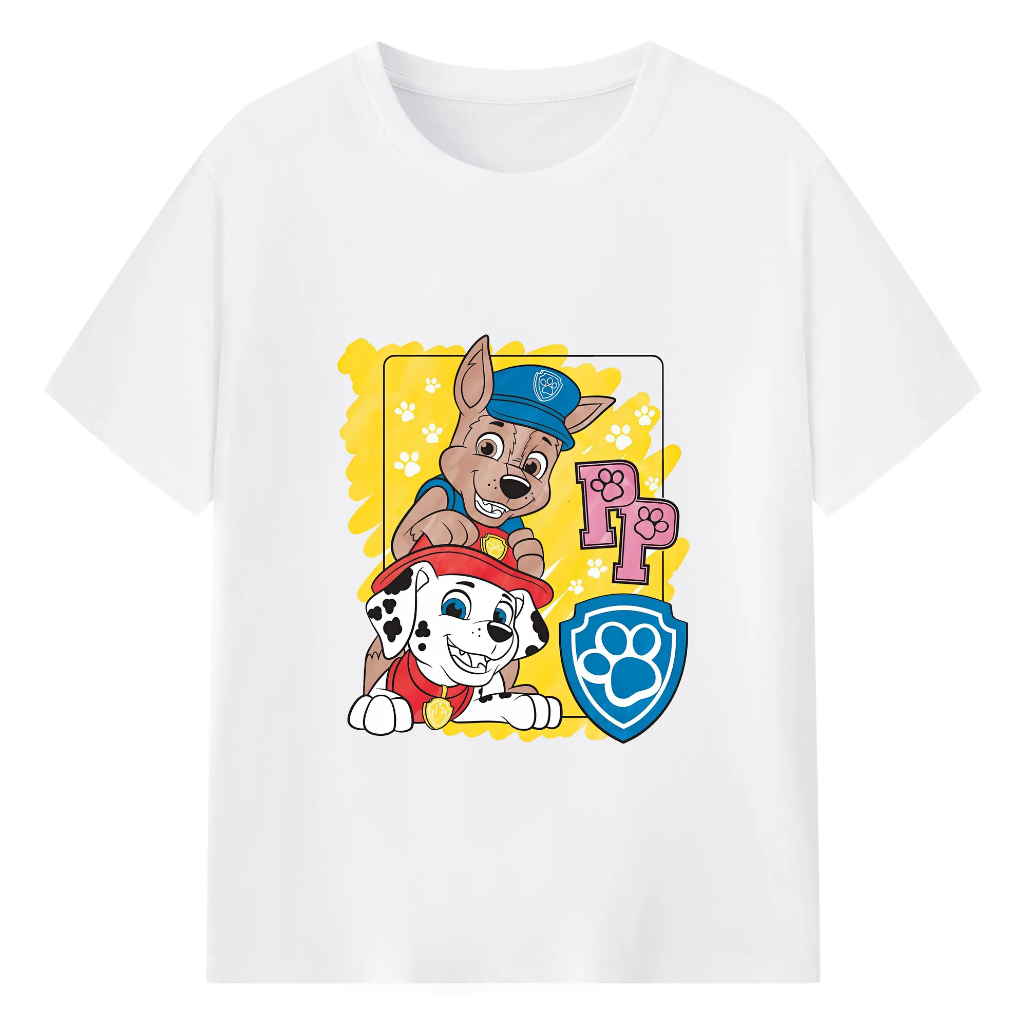 パウ・パトロール グッズ チェイス - 綿100％ 半袖Tシャツ ・ フロントプリント ・ 快適 通気性 ・ 日常使い 散歩 スポーツ用