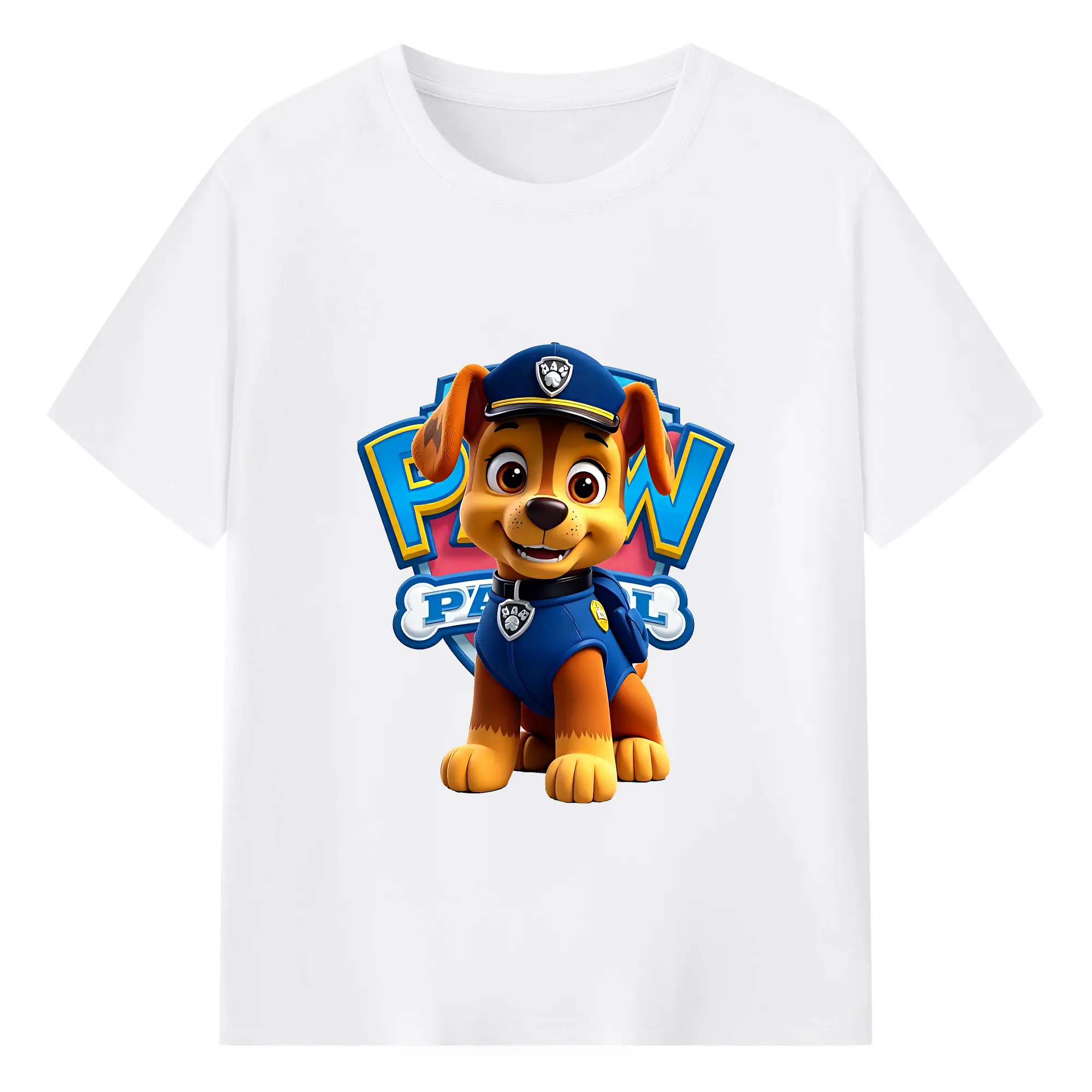 パウ・パトロール グッズ チェイス - 綿100％ 半袖Tシャツ ・ フロントプリント ・ 快適 通気性 ・ 日常使い 散歩 スポーツ用