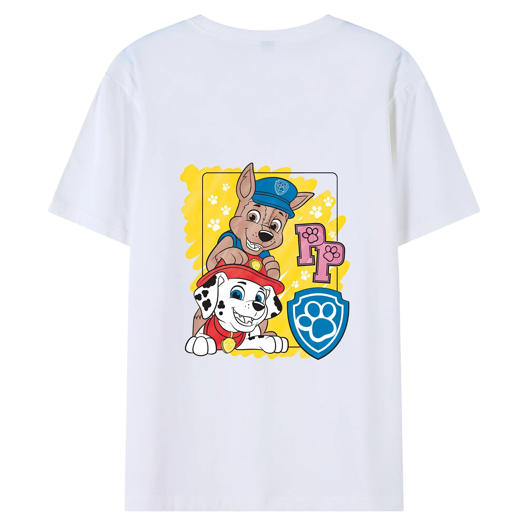 パウ・パトロール グッズ チェイス - 綿100％ 半袖Tシャツ ・ バックプリント ・ 快適 通気性 ・ 日常使い 散歩 スポーツ用