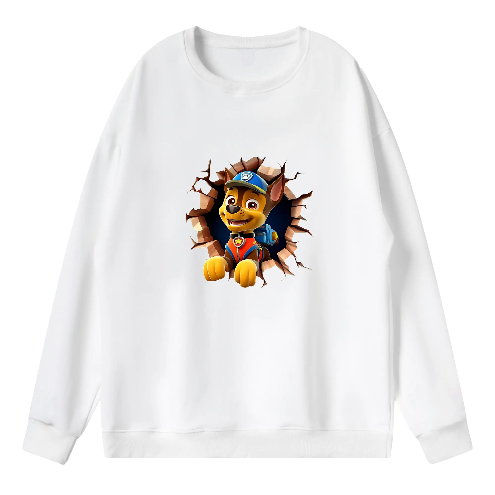 パウ・パトロール グッズ チェイス - 薄手 クルーネック スウェット 裏毛260g · ポリエステル 春秋向け カジュアル 男女兼用 · トレーナー デイリー スポーツ 散歩に最適