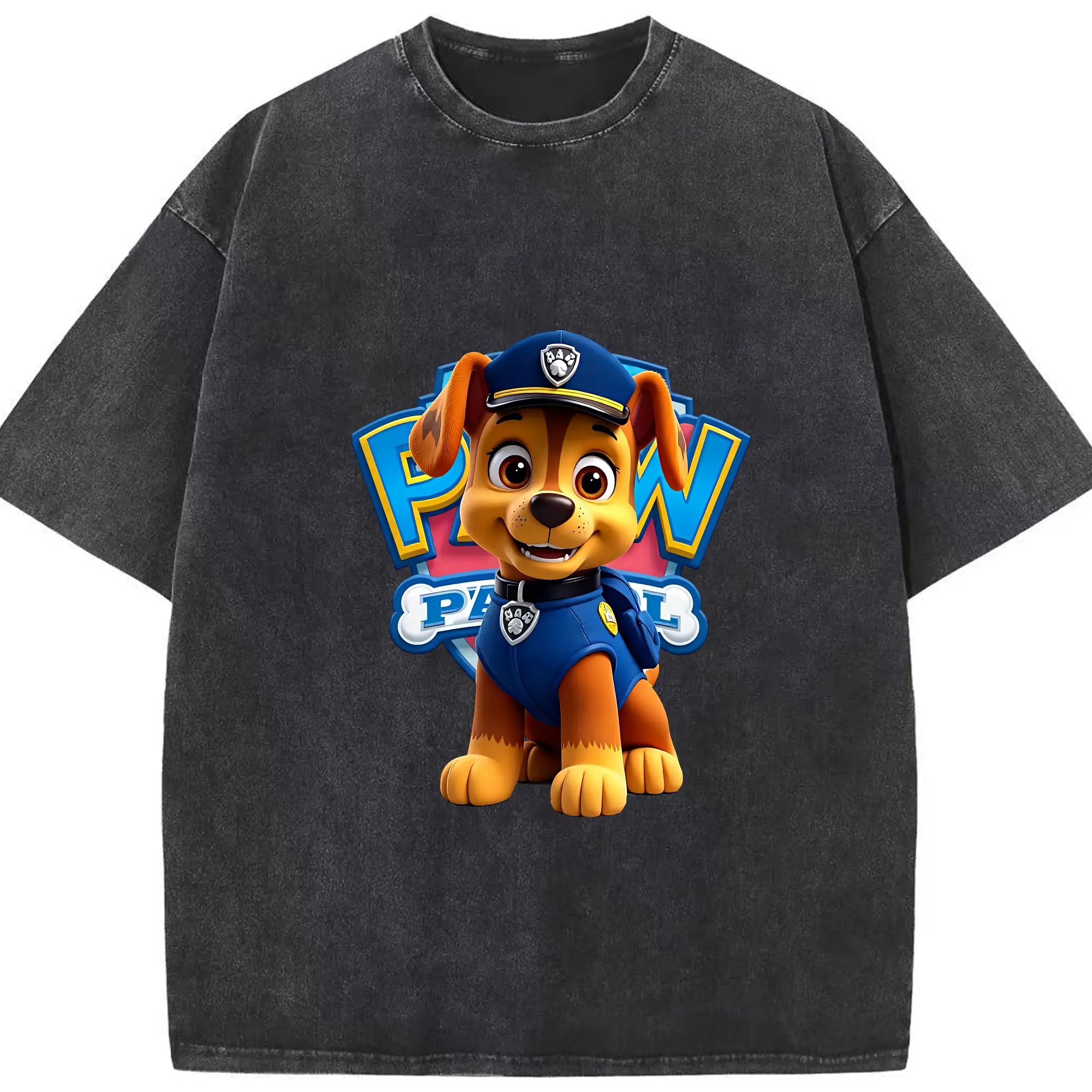 パウ・パトロール グッズ チェイス - 綿100％ ヴィンテージ風 半袖Tシャツ ・ フロントプリント ・ 柔らか肌触り ・ 通気性 快適 ・ スポーツ カジュアル 外出用
