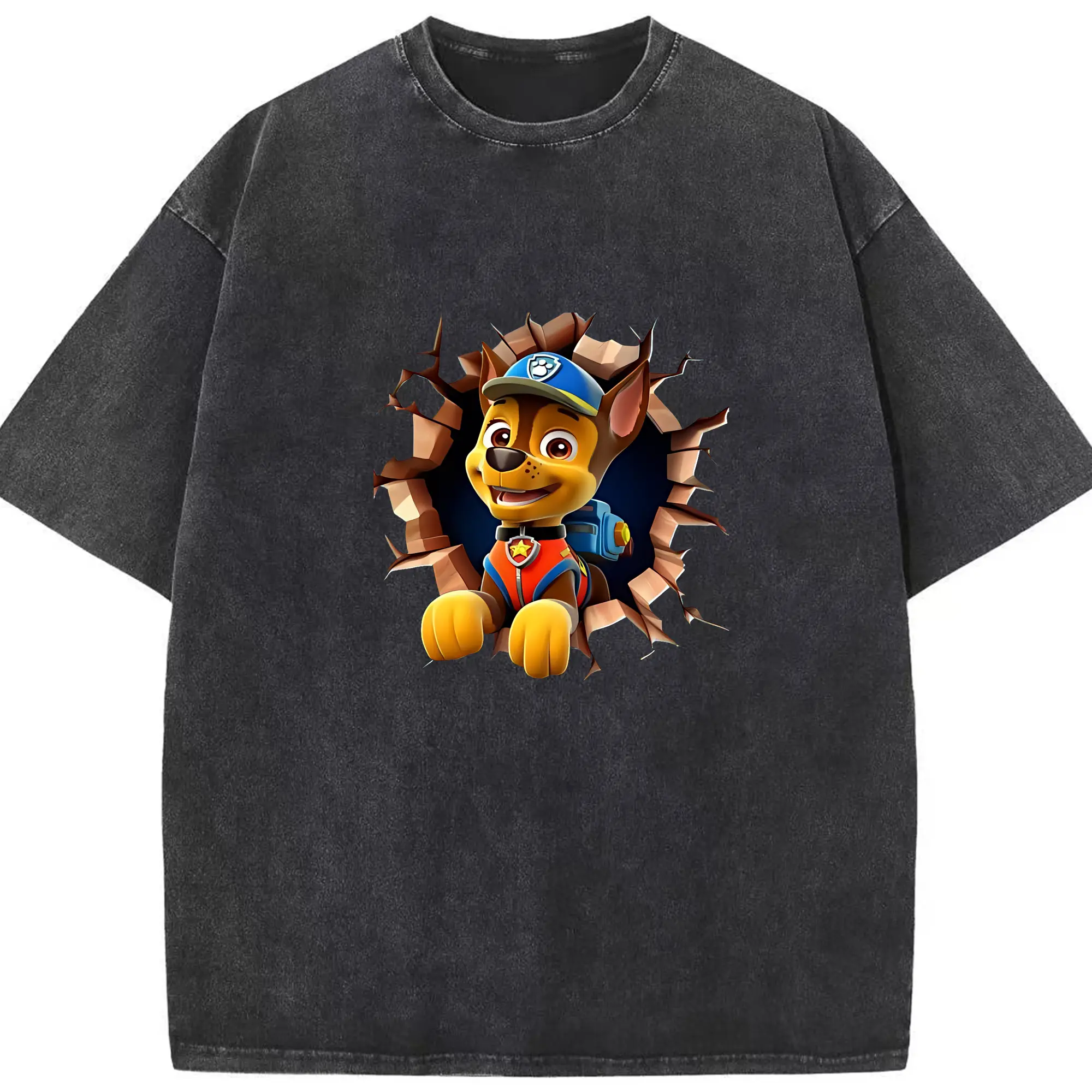パウ・パトロール グッズ チェイス - 綿100％ ヴィンテージ風 半袖Tシャツ ・ フロントプリント ・ 柔らか肌触り ・ 通気性 快適 ・ スポーツ カジュアル 外出用