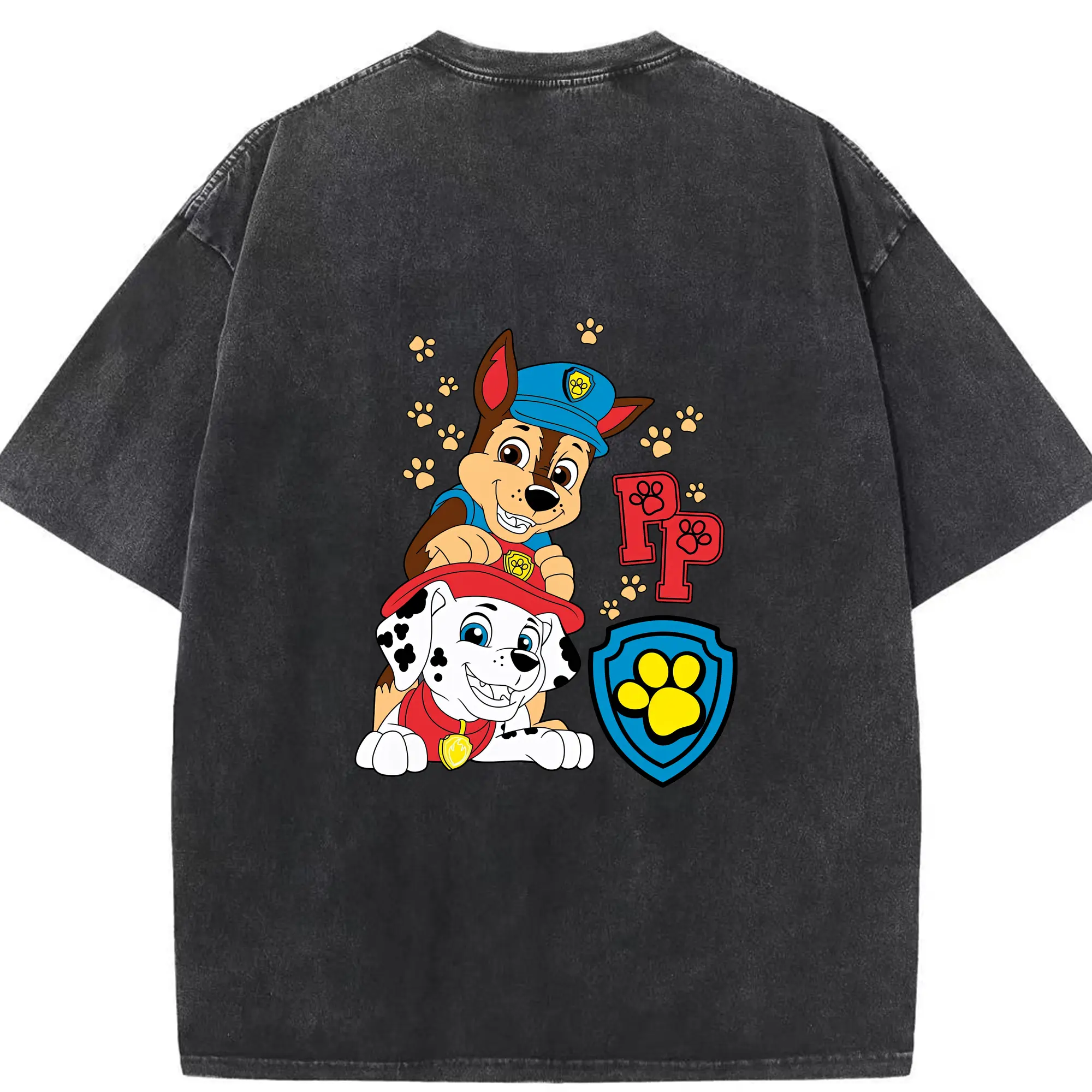 パウ・パトロール グッズ チェイス - 綿100％ ヴィンテージ風 半袖Tシャツ ・ 背面プリント ・ 柔らか肌触り ・ 通気性 快適 ・ スポーツ カジュアル 外出用