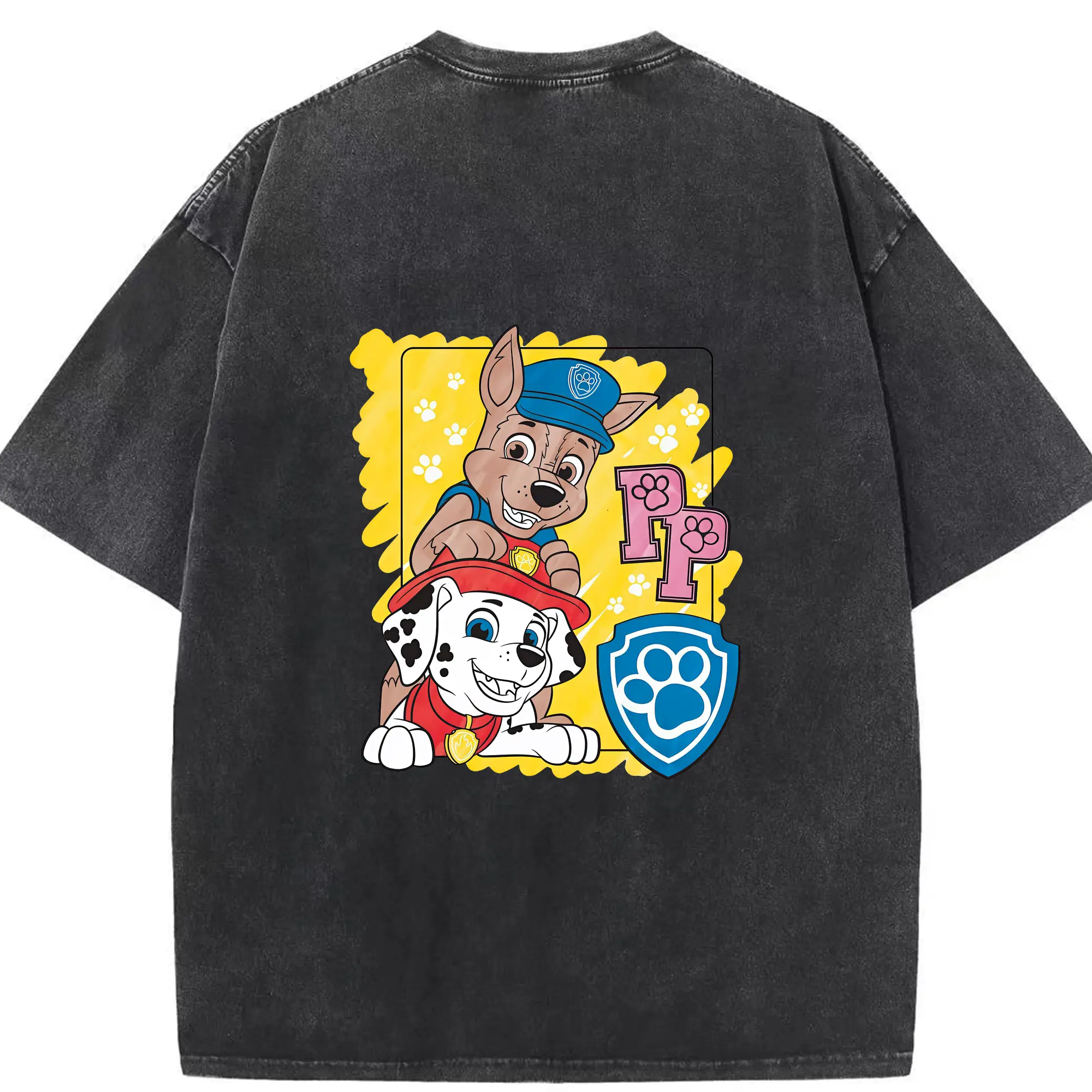 パウ・パトロール グッズ チェイス - 綿100％ ヴィンテージ風 半袖Tシャツ ・ 背面プリント ・ 柔らか肌触り ・ 通気性 快適 ・ スポーツ カジュアル 外出用