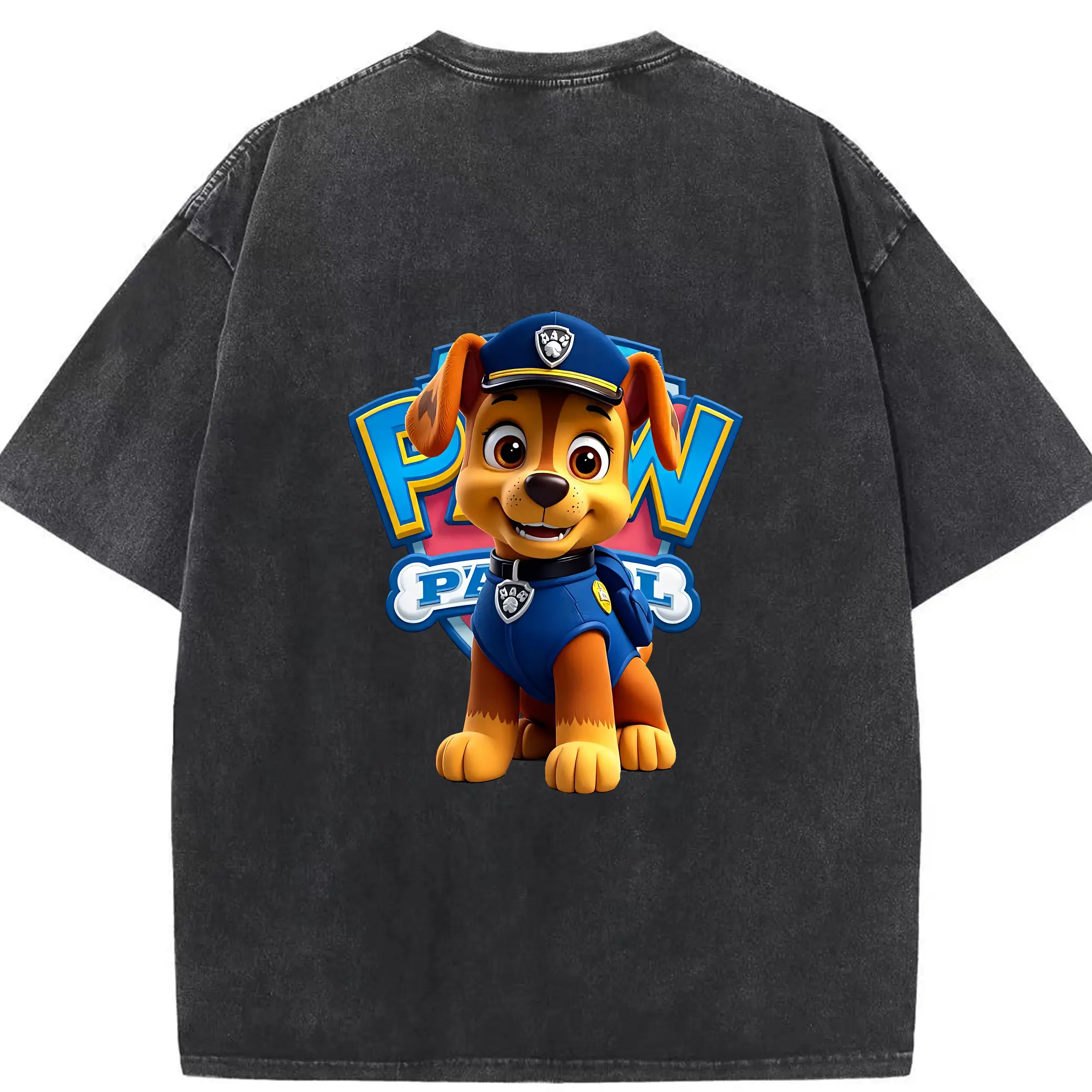 パウ・パトロール グッズ チェイス - 綿100％ ヴィンテージ風 半袖Tシャツ ・ 背面プリント ・ 柔らか肌触り ・ 通気性 快適 ・ スポーツ カジュアル 外出用
