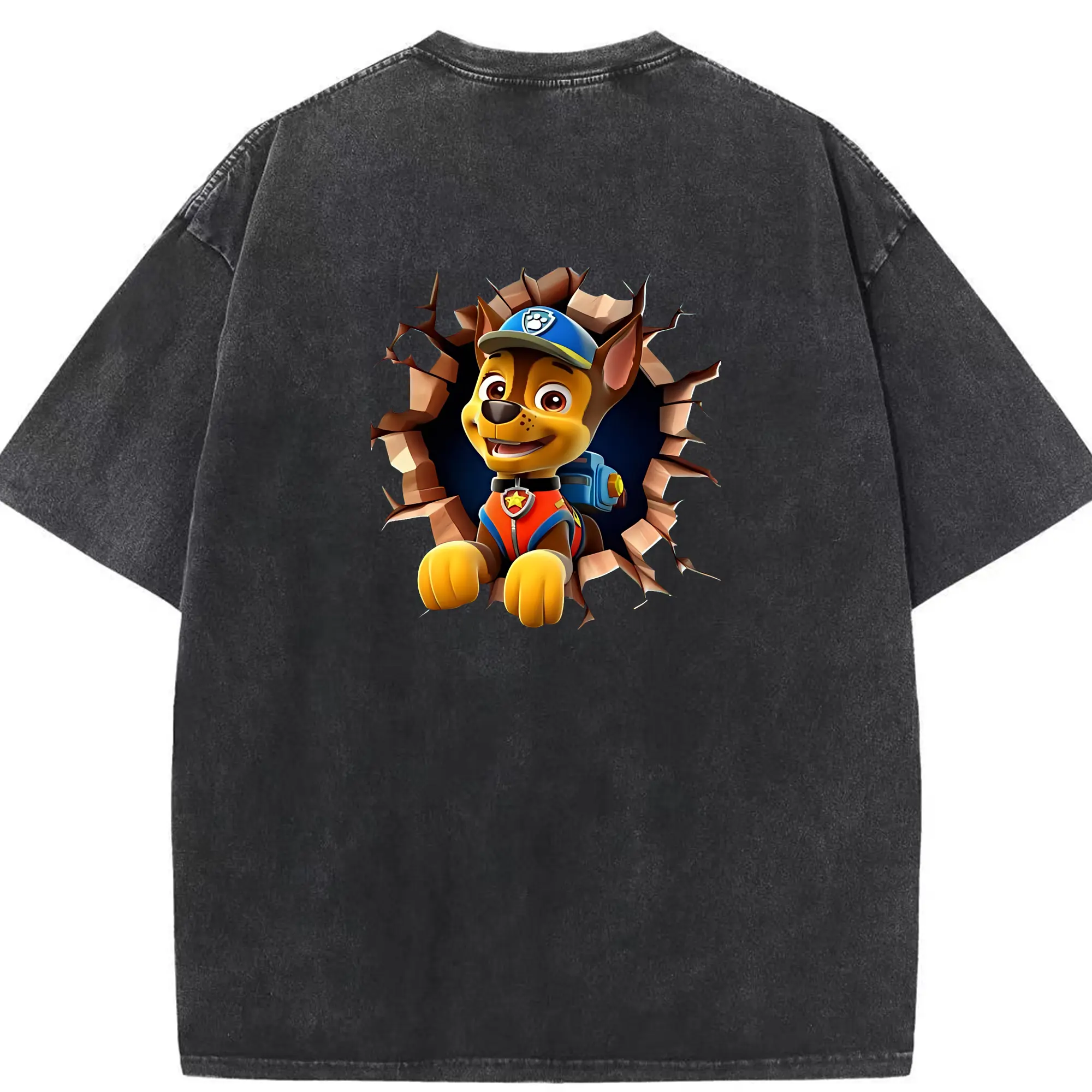 パウ・パトロール グッズ チェイス - 綿100％ ヴィンテージ風 半袖Tシャツ ・ 背面プリント ・ 柔らか肌触り ・ 通気性 快適 ・ スポーツ カジュアル 外出用
