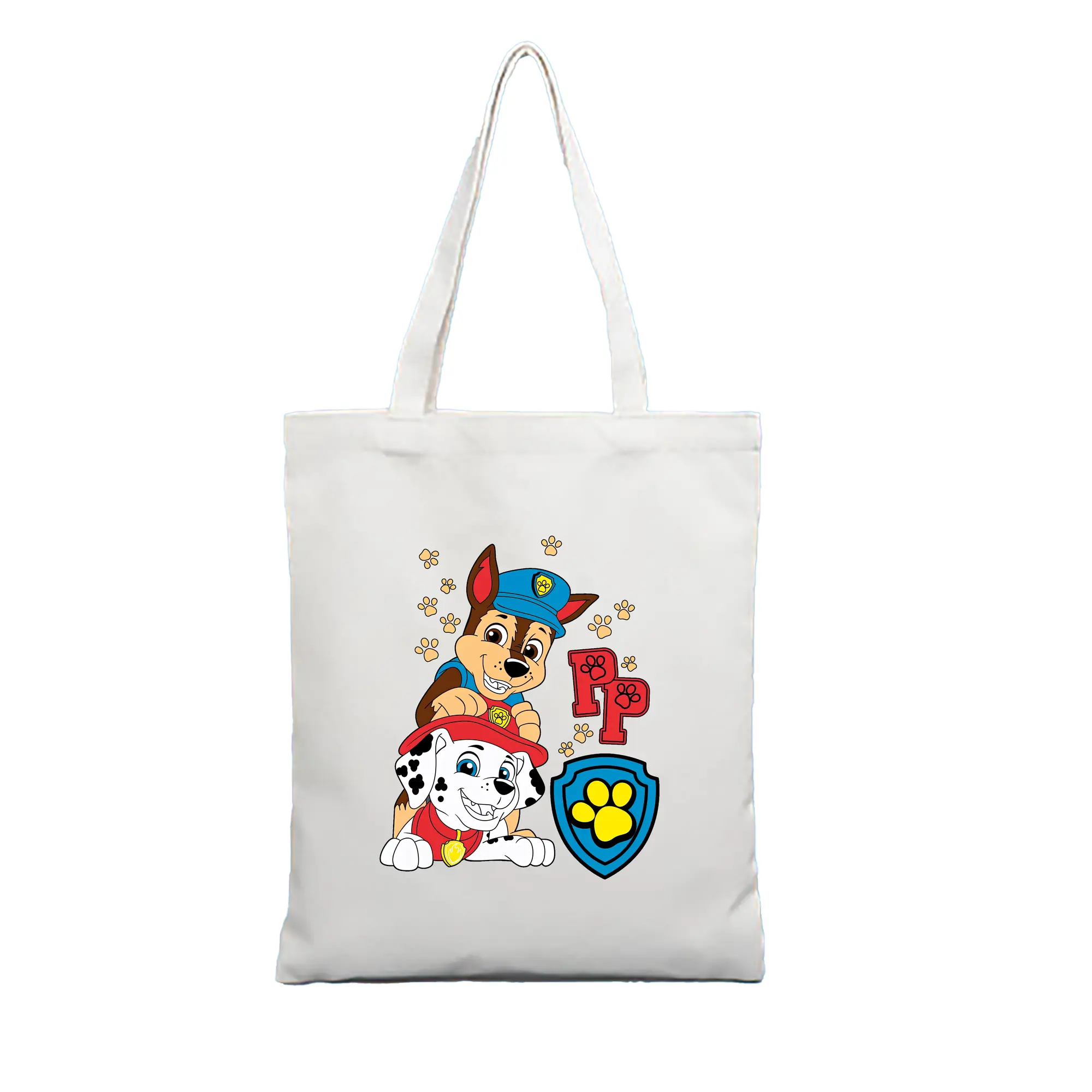 パウ・パトロール グッズ チェイス - 縦型キャンバス手提げバッグ（トートバッグ） ・ キャンバス素材 ・ ショッピング用 ・ 軽量 丈夫 お手入れ簡単