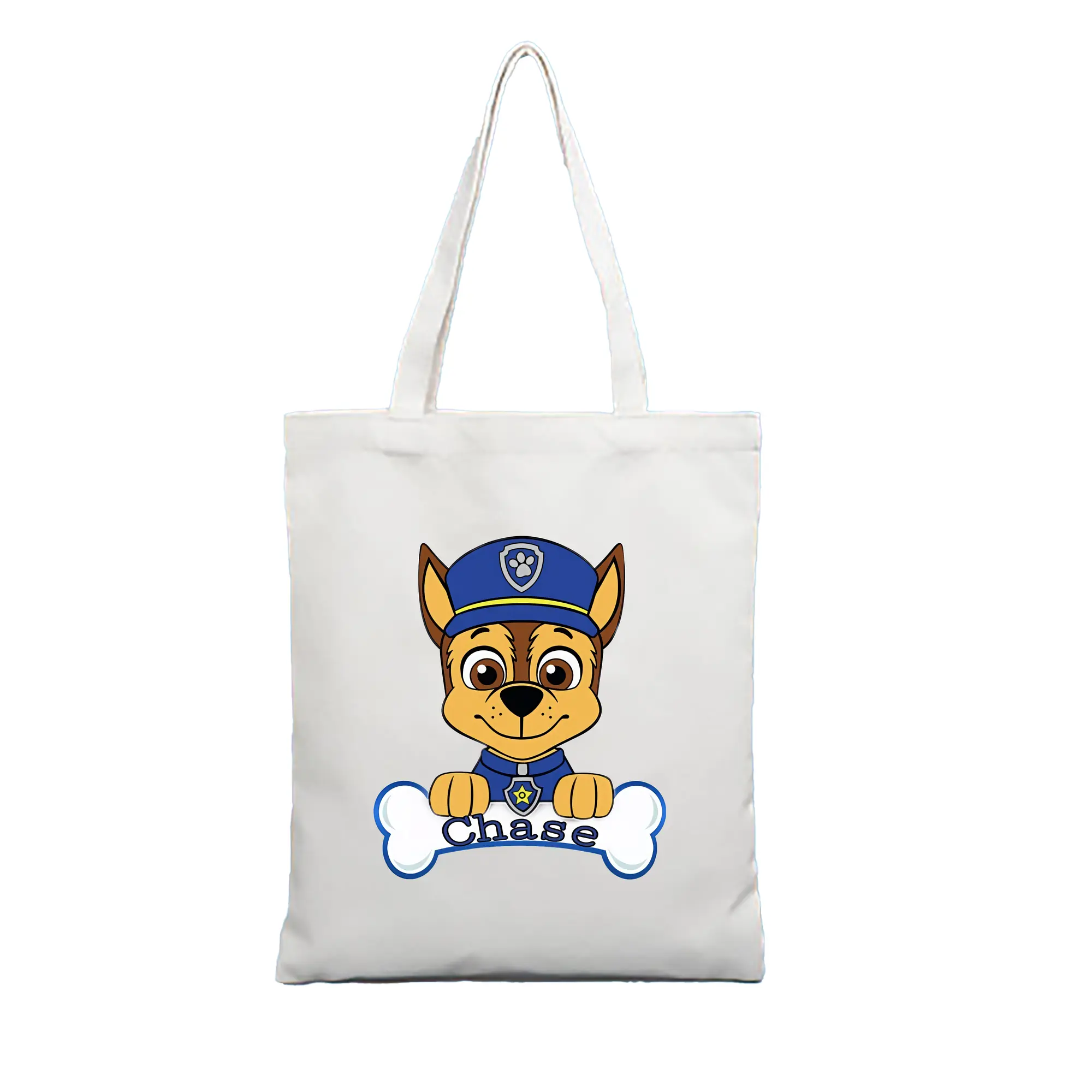 パウ・パトロール グッズ チェイス - 縦型キャンバス手提げバッグ（トートバッグ） ・ キャンバス素材 ・ ショッピング用 ・ 軽量 丈夫 お手入れ簡単