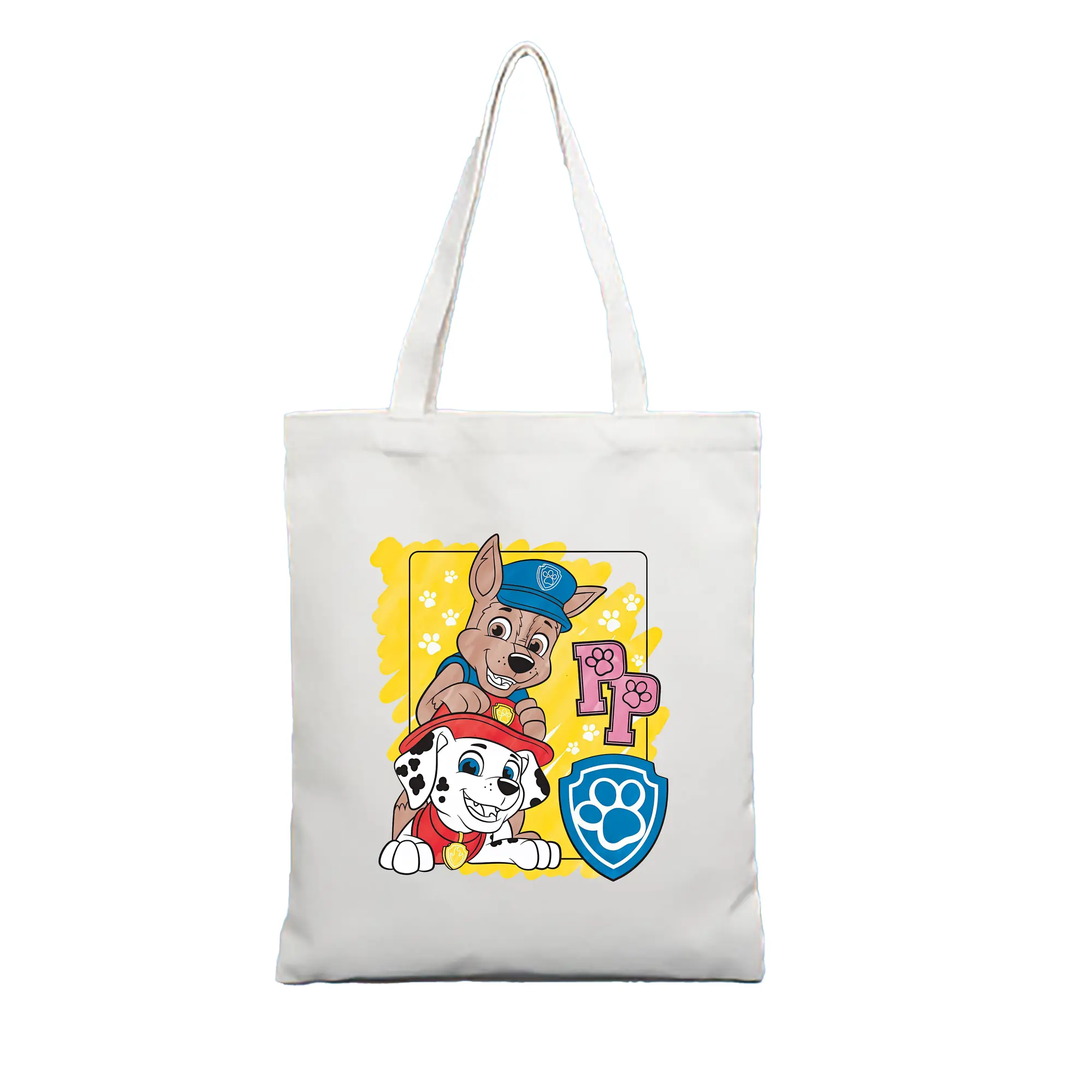 パウ・パトロール グッズ チェイス - 縦型キャンバス手提げバッグ（トートバッグ） ・ キャンバス素材 ・ ショッピング用 ・ 軽量 丈夫 お手入れ簡単