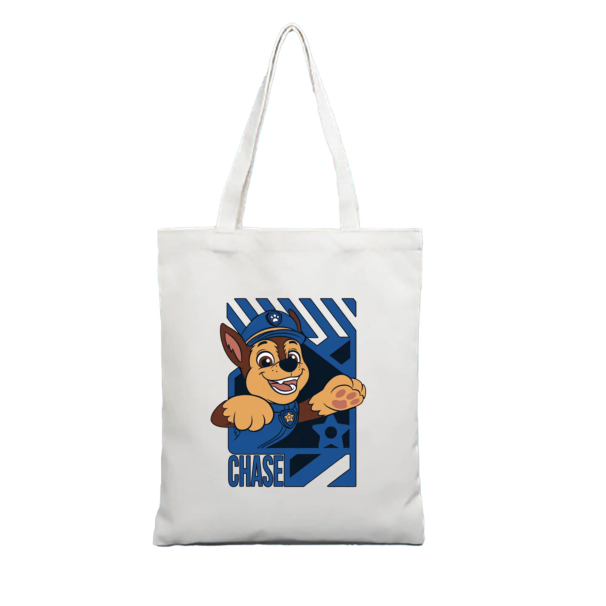 パウ・パトロール グッズ チェイス - 縦型キャンバス手提げバッグ（トートバッグ） ・ キャンバス素材 ・ ショッピング用 ・ 軽量 丈夫 お手入れ簡単