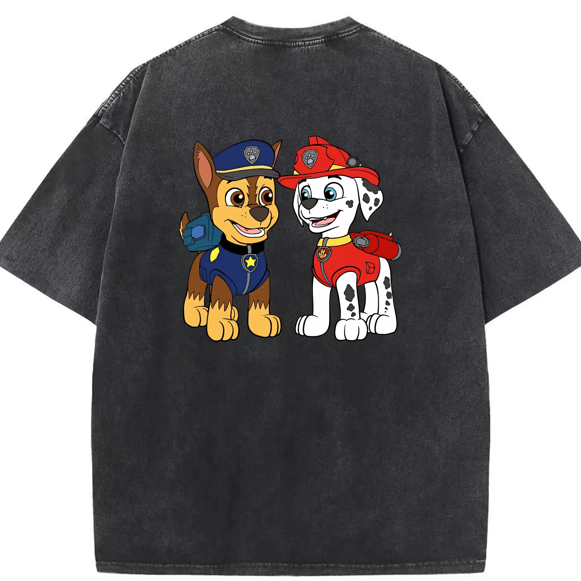 パウ・パトロール グッズ マーシャル - 綿100％ ヴィンテージ風 半袖Tシャツ ・ 背面プリント ・ 柔らか肌触り ・ 通気性 快適 ・ スポーツ カジュアル 外出用