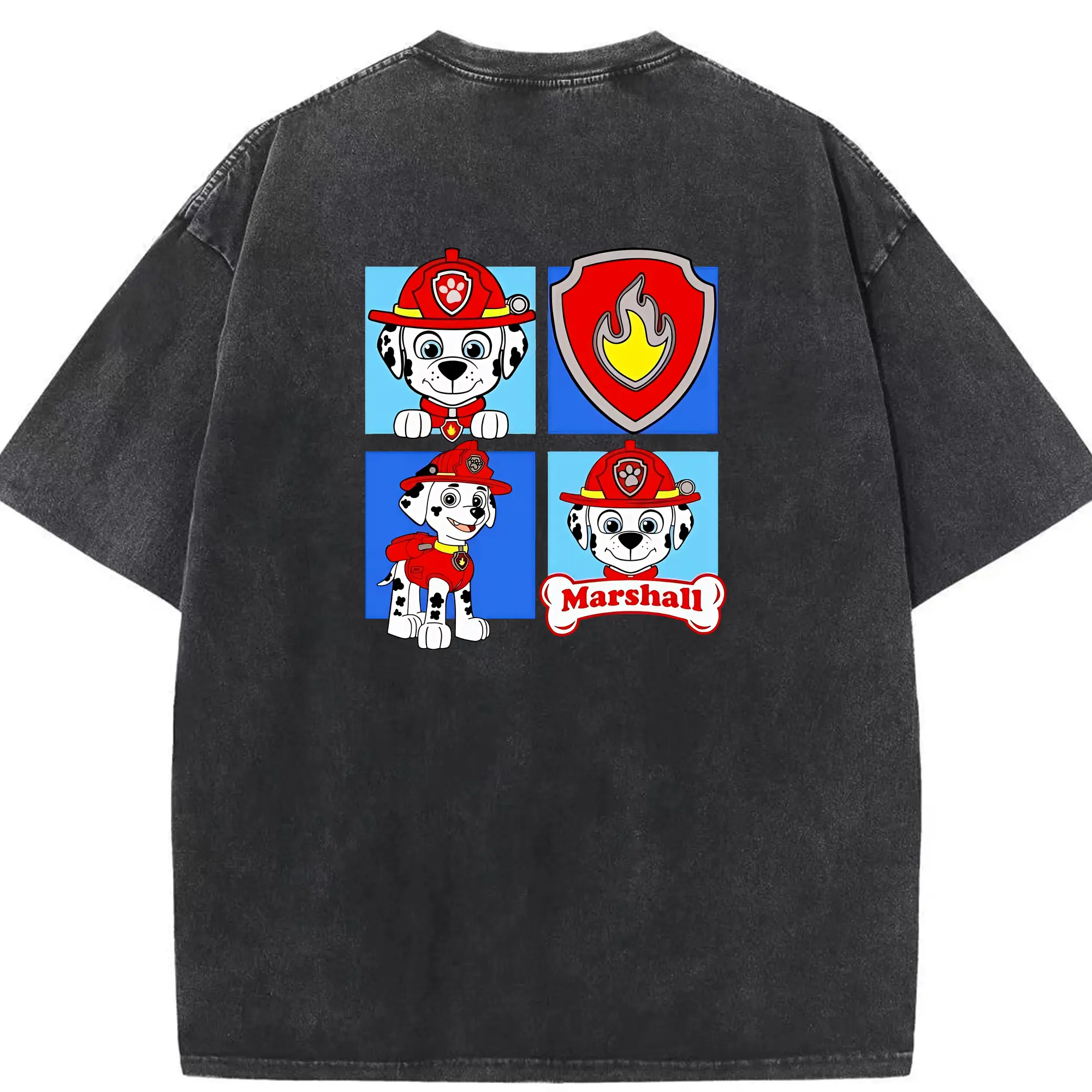パウ・パトロール グッズ マーシャル - 綿100％ ヴィンテージ風 半袖Tシャツ ・ 背面プリント ・ 柔らか肌触り ・ 通気性 快適 ・ スポーツ カジュアル 外出用
