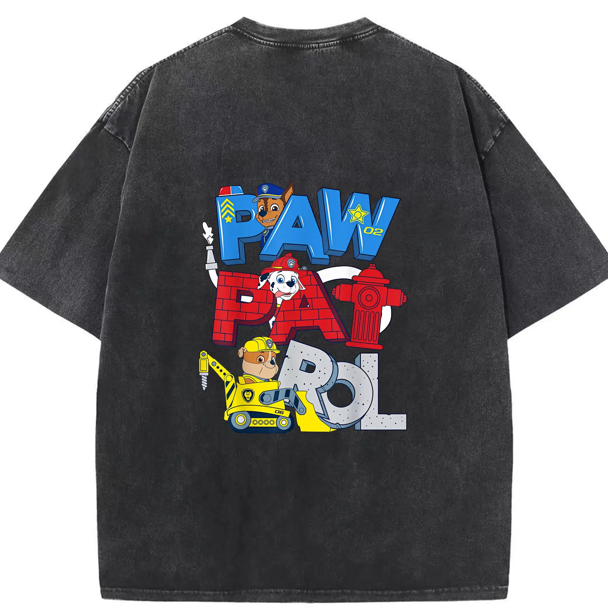 パウ・パトロール グッズ ラブル - 綿100％ ヴィンテージ風 半袖Tシャツ ・ 背面プリント ・ 柔らか肌触り ・ 通気性 快適 ・ スポーツ カジュアル 外出用