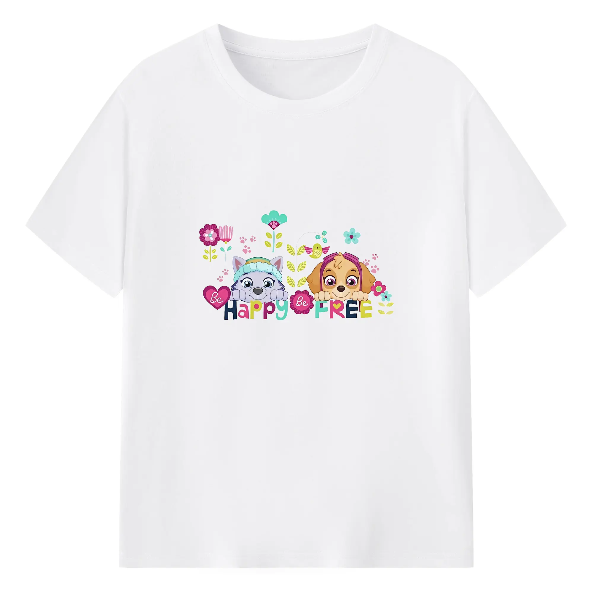 パウ・パトロール グッズ,スカイ - 綿100％ 半袖Tシャツ ・ フロントプリント ・ 快適 通気性 ・ 日常使い 散歩 スポーツ用