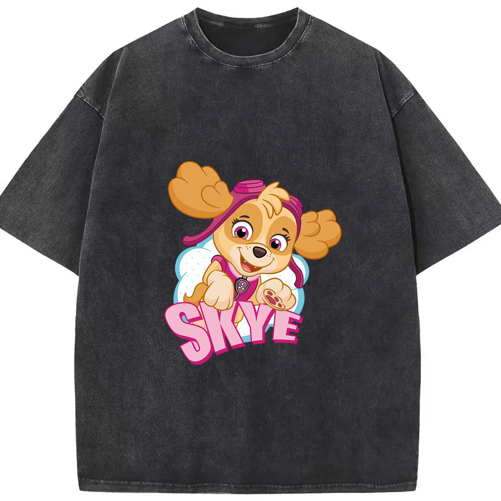 パウ・パトロール グッズ,スカイ - 綿100％ ヴィンテージ風 半袖Tシャツ ・ フロントプリント ・ 柔らか肌触り ・ 通気性 快適 ・ スポーツ カジュアル 外出用