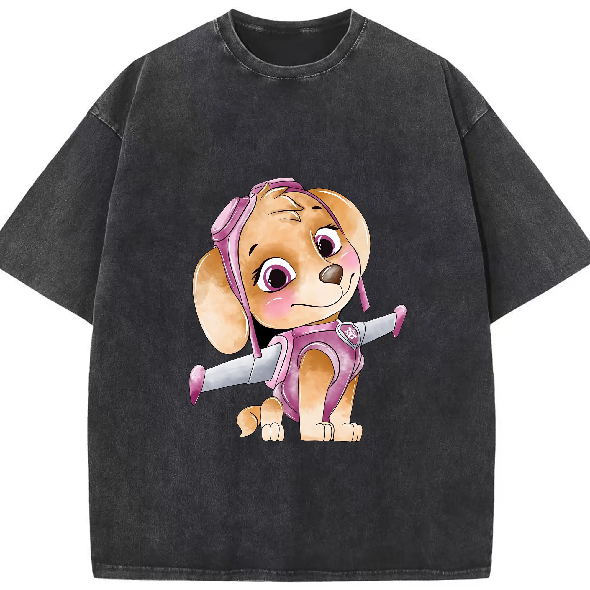 パウ・パトロール グッズ,スカイ - 綿100％ ヴィンテージ風 半袖Tシャツ ・ フロントプリント ・ 柔らか肌触り ・ 通気性 快適 ・ スポーツ カジュアル 外出用