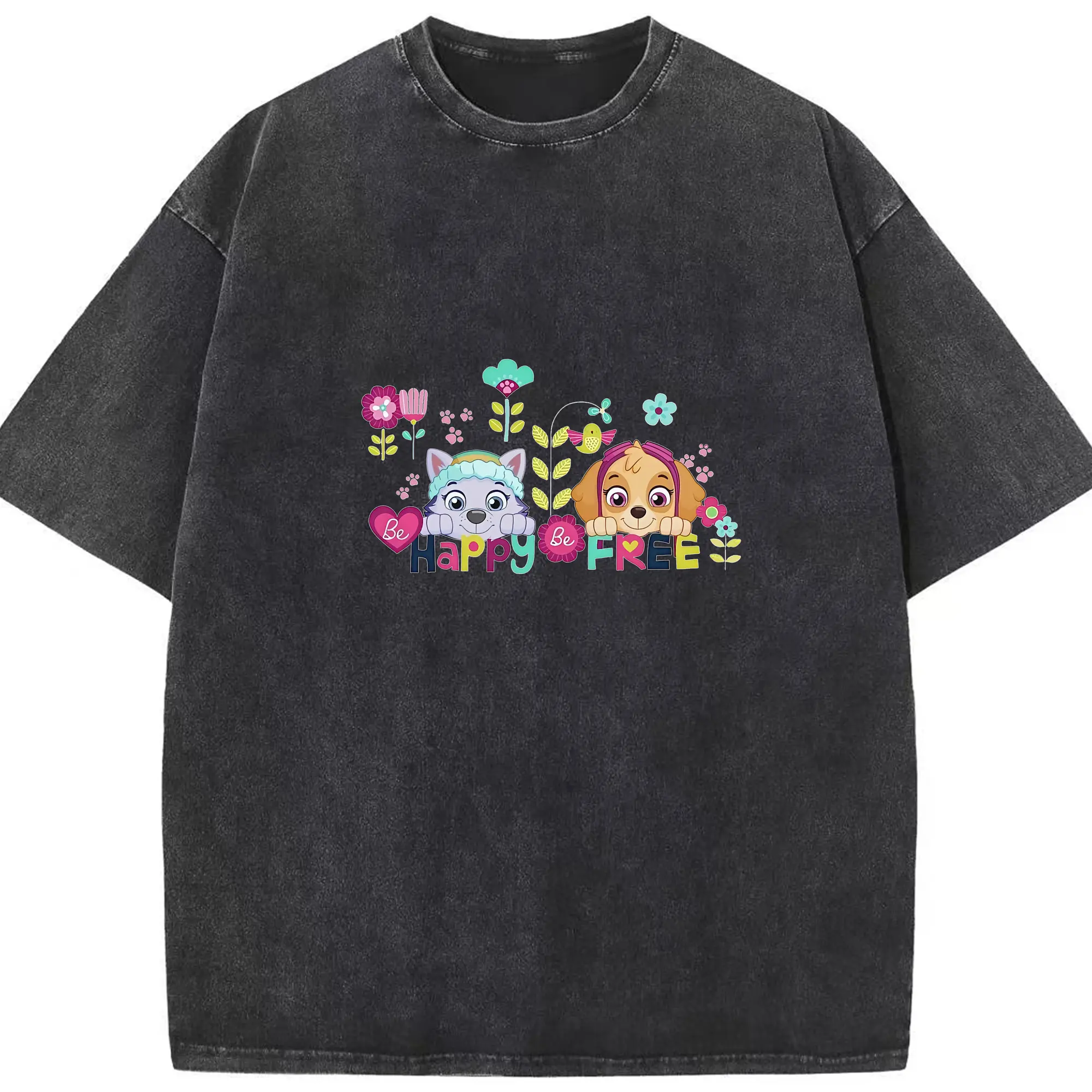 パウ・パトロール グッズ,スカイ - 綿100％ ヴィンテージ風 半袖Tシャツ ・ フロントプリント ・ 柔らか肌触り ・ 通気性 快適 ・ スポーツ カジュアル 外出用