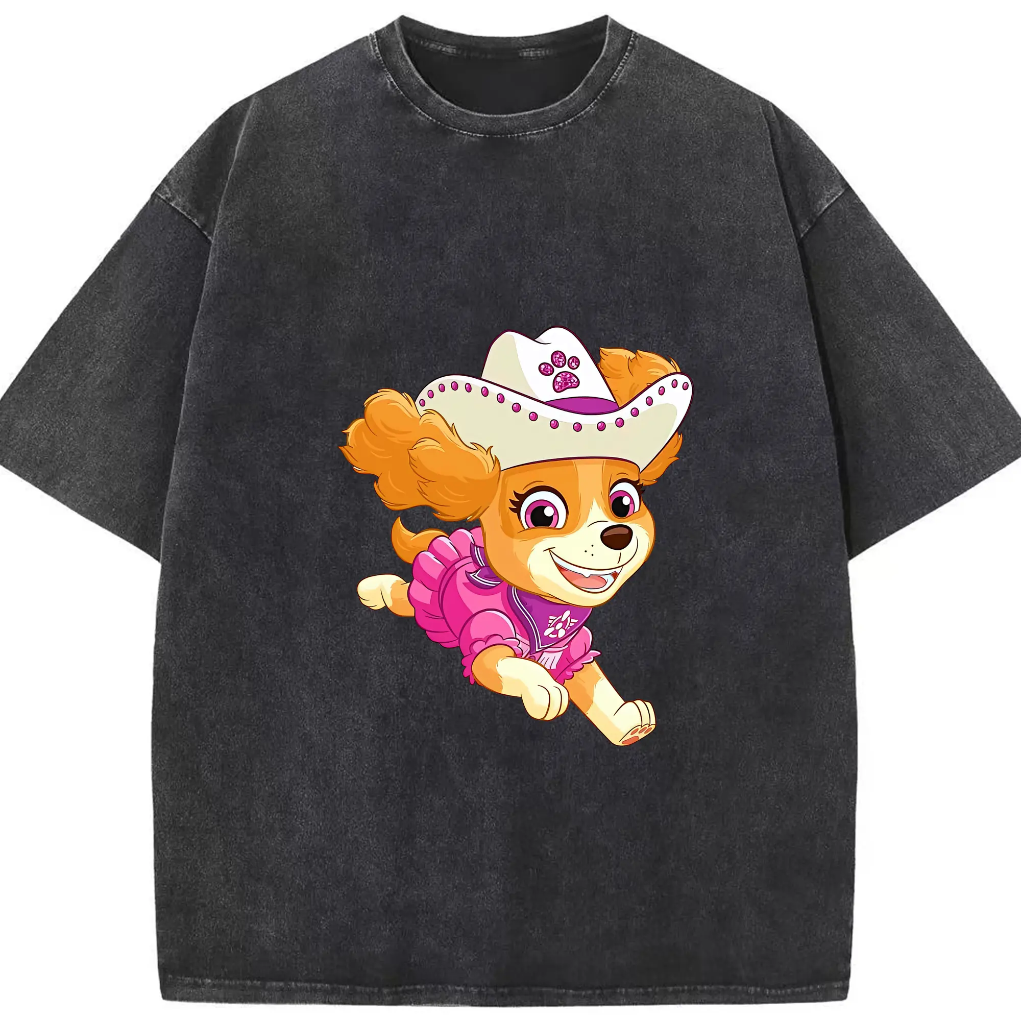 パウ・パトロール グッズ,スカイ - 綿100％ ヴィンテージ風 半袖Tシャツ ・ フロントプリント ・ 柔らか肌触り ・ 通気性 快適 ・ スポーツ カジュアル 外出用