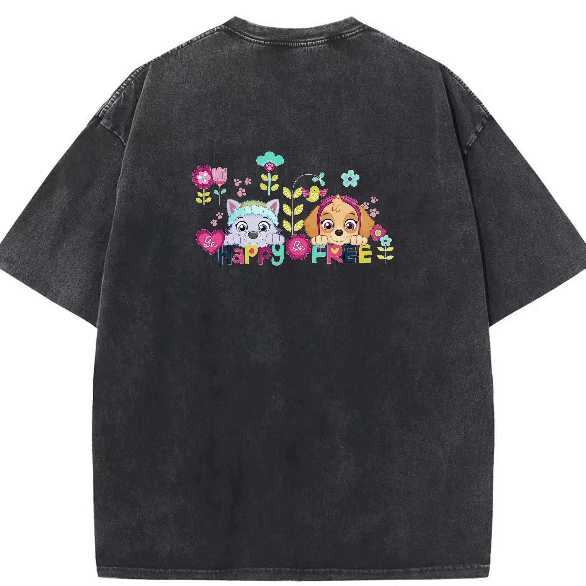 パウ・パトロール グッズ,スカイ - 綿100％ ヴィンテージ風 半袖Tシャツ ・ 背面プリント ・ 柔らか肌触り ・ 通気性 快適 ・ スポーツ カジュアル 外出用