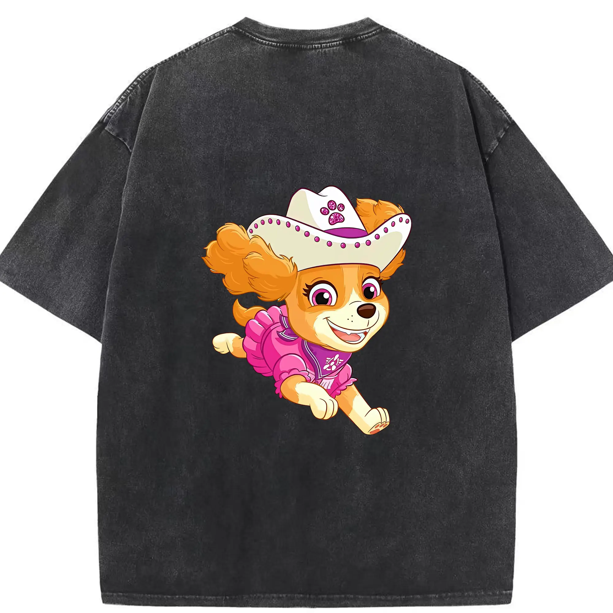 パウ・パトロール グッズ,スカイ - 綿100％ ヴィンテージ風 半袖Tシャツ ・ 背面プリント ・ 柔らか肌触り ・ 通気性 快適 ・ スポーツ カジュアル 外出用