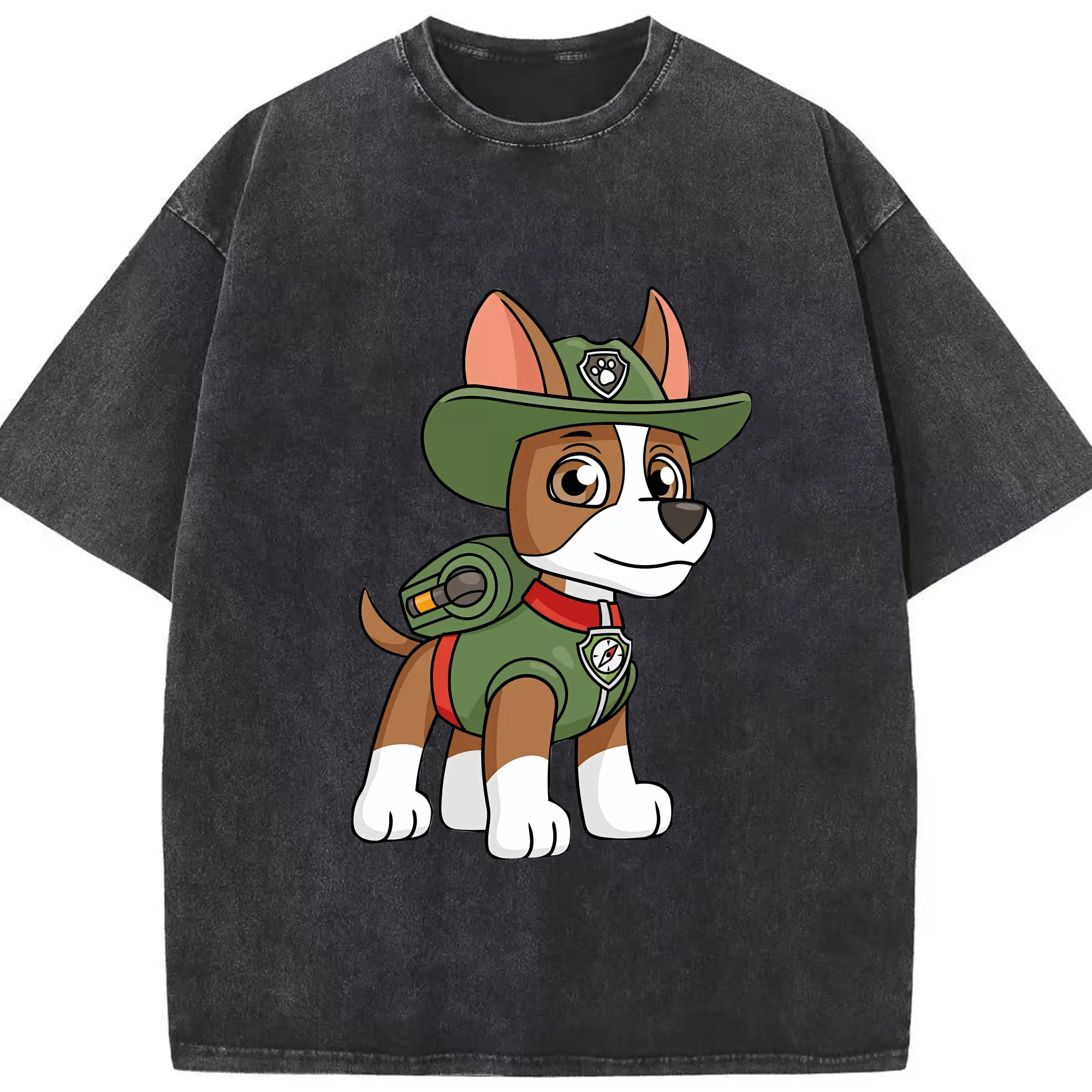 パウ・パトロール グッズ トラッカー - 綿100％ ヴィンテージ風 半袖Tシャツ ・ フロントプリント ・ 柔らか肌触り ・ 通気性 快適 ・ スポーツ カジュアル 外出用