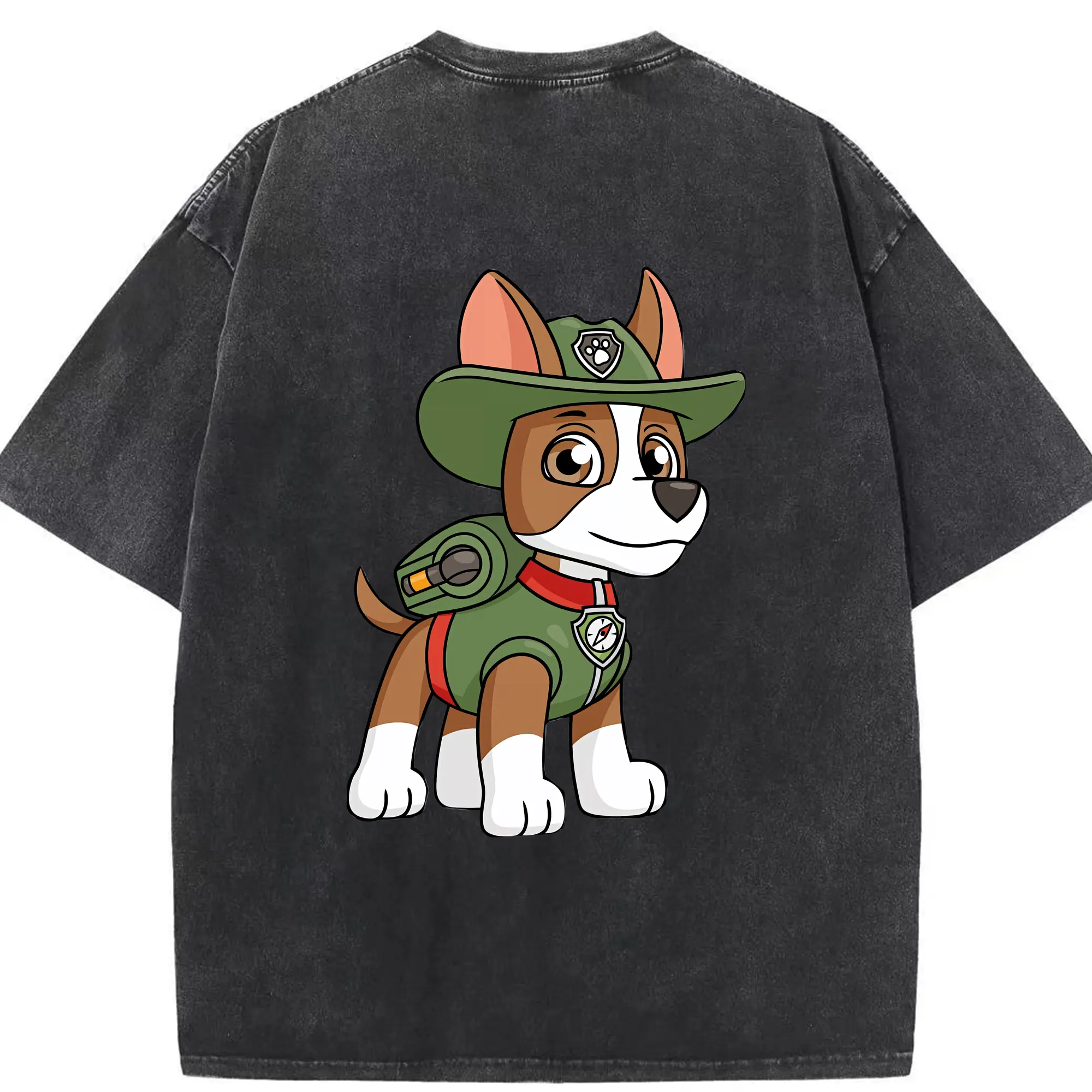 パウ・パトロール グッズ トラッカー - 綿100％ ヴィンテージ風 半袖Tシャツ ・ 背面プリント ・ 柔らか肌触り ・ 通気性 快適 ・ スポーツ カジュアル 外出用