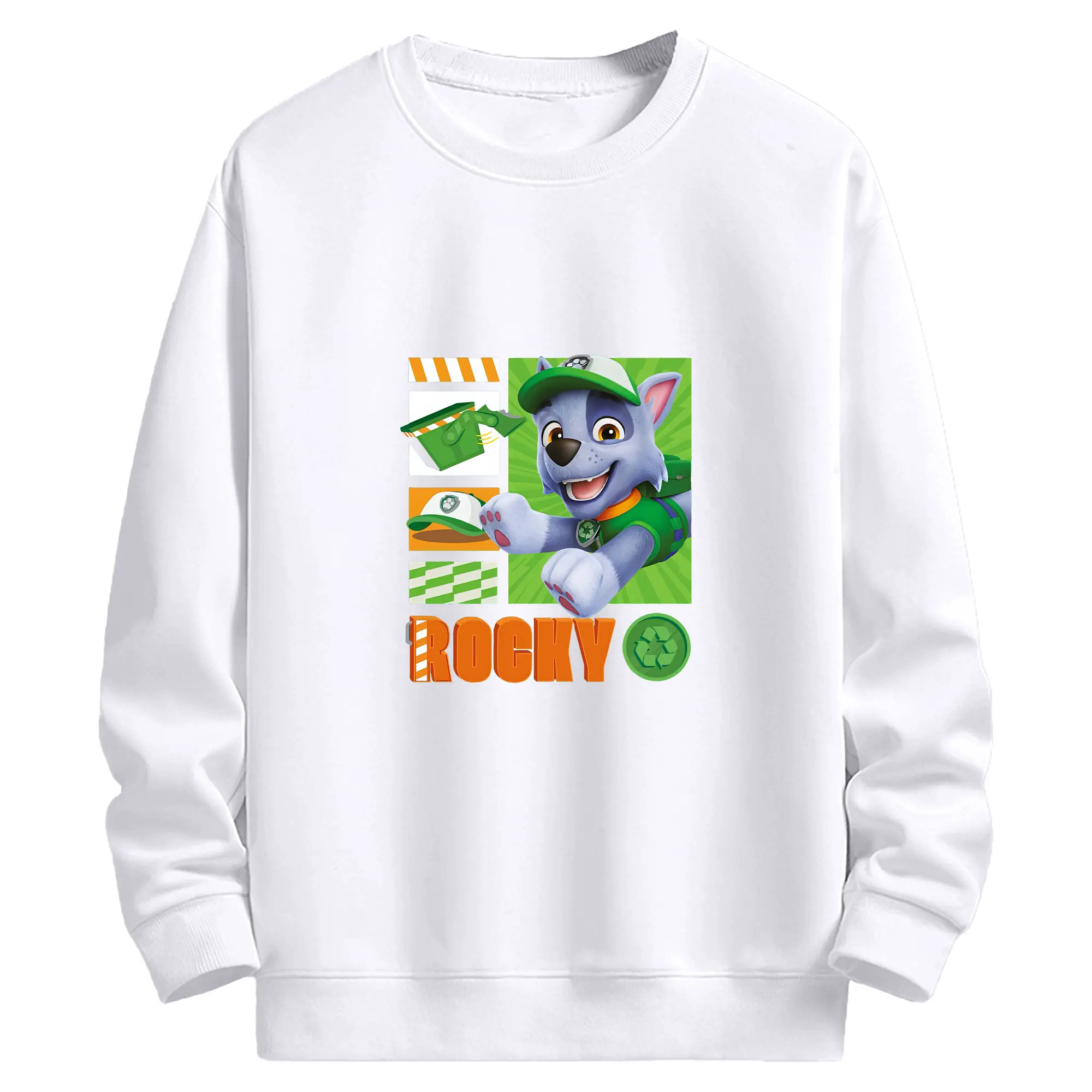 パウ・パトロール グッズ ロッキー - 高品質 クルーネック スウェット ・ コットン59％ ポリエステル41％ ・ ユニセックス 長袖 トレーナー ・ カジュアル デイリー スポーツ 散歩用