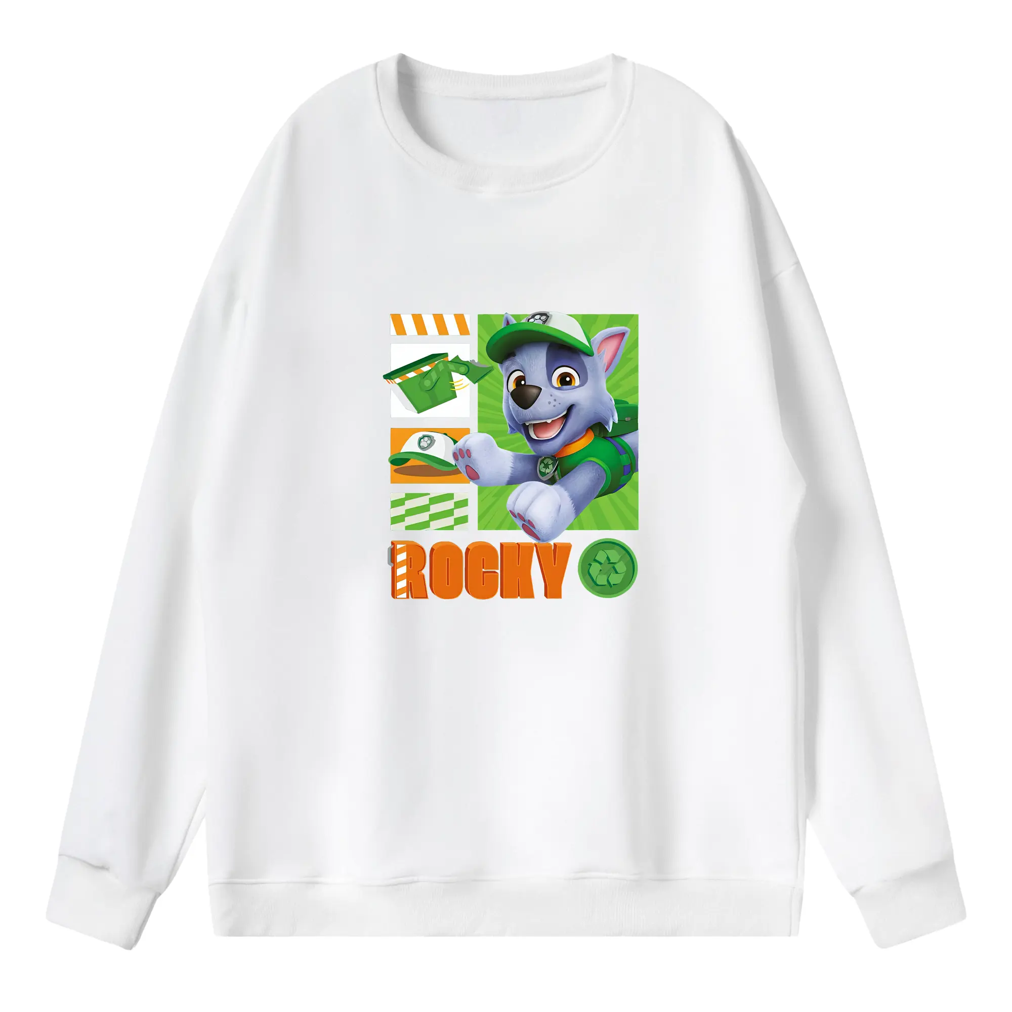 パウ・パトロール グッズ ロッキー - 薄手 クルーネック スウェット 裏毛260g · ポリエステル 春秋向け カジュアル 男女兼用 · トレーナー デイリー スポーツ 散歩に最適
