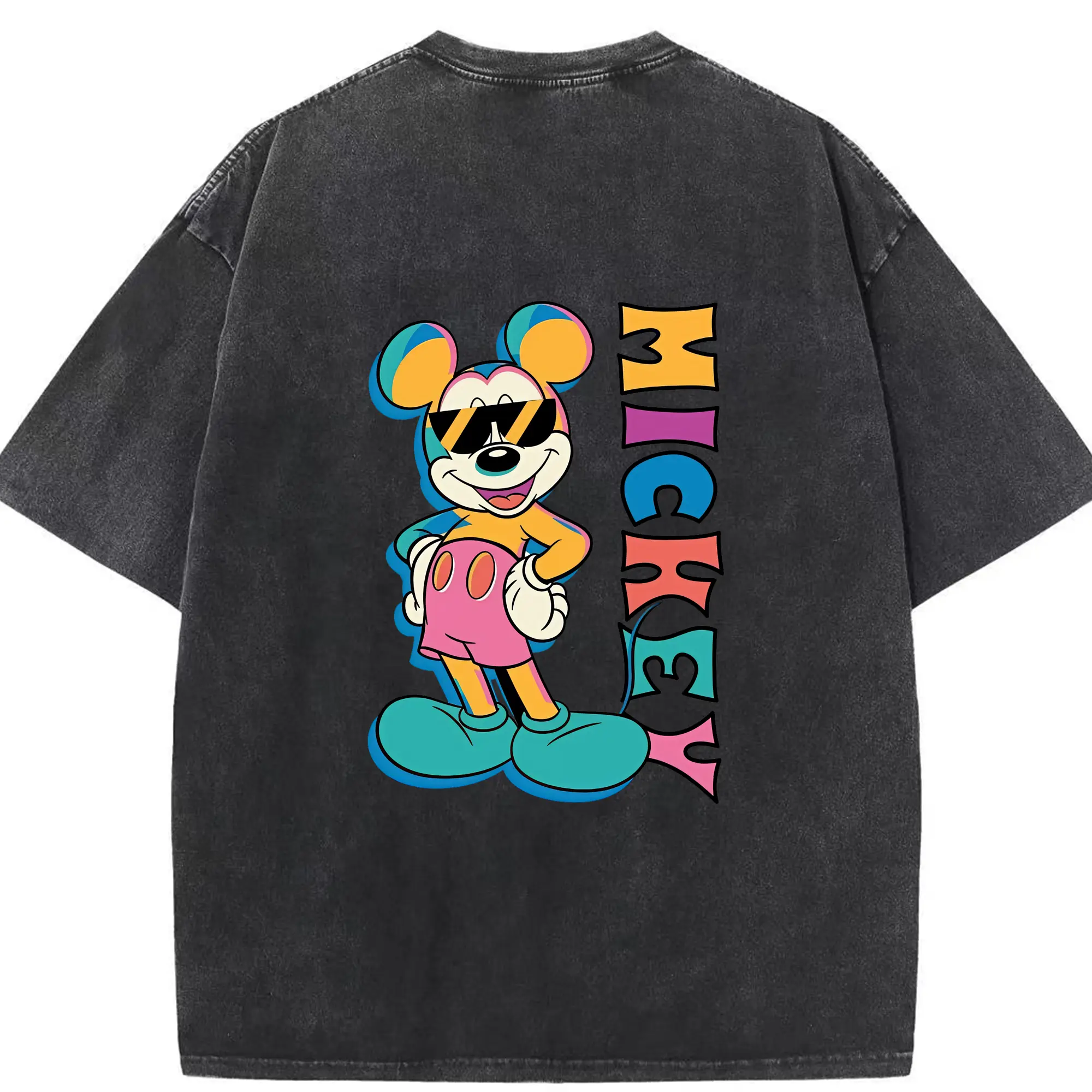 ミッキーマウス（Mickey Mouse） グッズ ミッキーマウス（Mickey Mouse） - 綿100％ ヴィンテージ風 半袖Tシャツ ・ 背面プリント ・ 柔らか肌触り ・ 通気性 快適 ・ スポーツ カジュアル 外出用