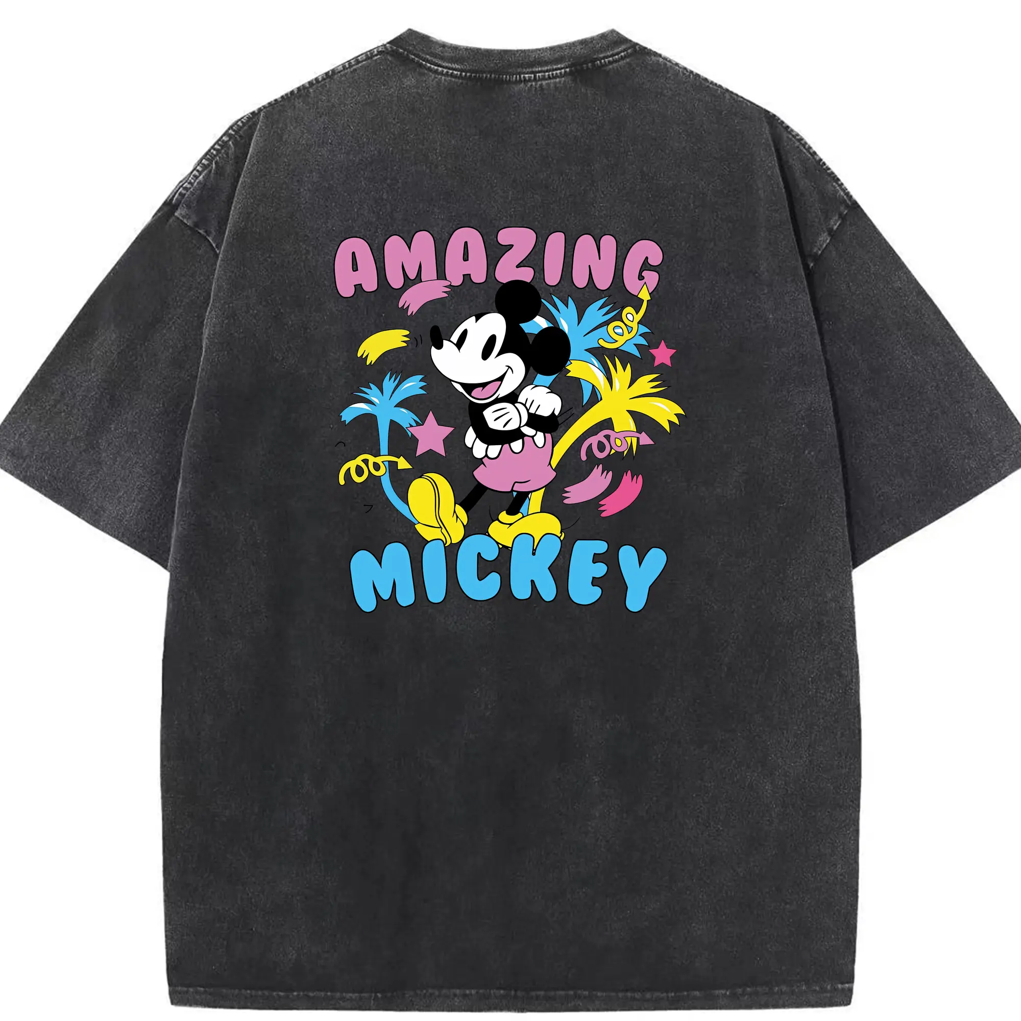 ミッキーマウス（Mickey Mouse） グッズ ミッキーマウス（Mickey Mouse） - 綿100％ ヴィンテージ風 半袖Tシャツ ・ 背面プリント ・ 柔らか肌触り ・ 通気性 快適 ・ スポーツ カジュアル 外出用