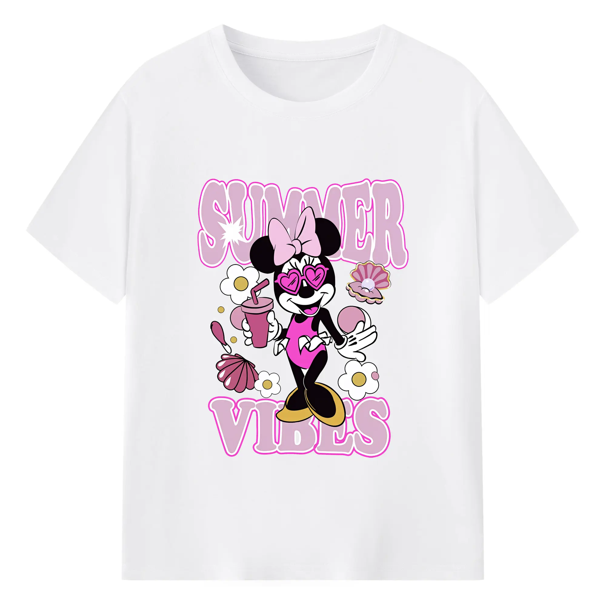 ミッキーマウス（Mickey Mouse） グッズ ミニーマウス（Minnie Mouse） - 綿100％ 半袖Tシャツ ・ フロントプリント ・ 快適 通気性 ・ 日常使い 散歩 スポーツ用