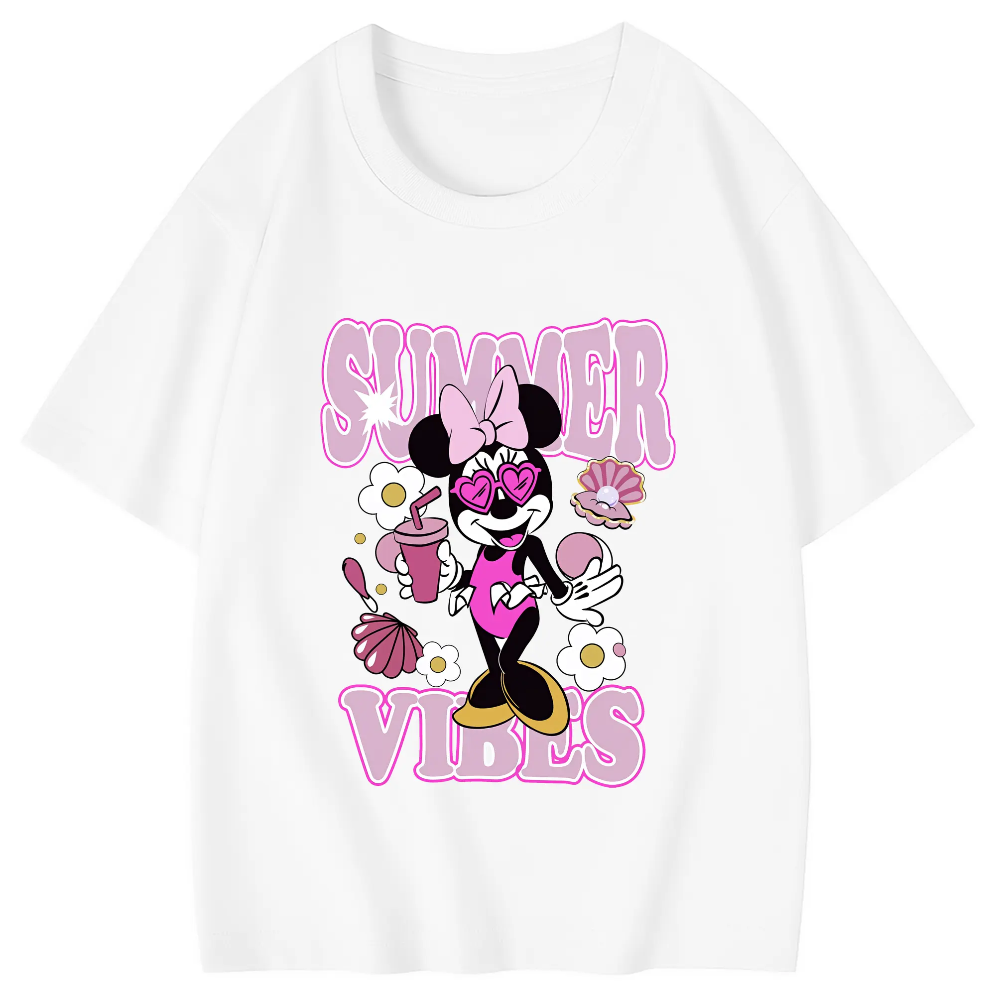 ミッキーマウス（Mickey Mouse） グッズ ミニーマウス（Minnie Mouse） - 綿100％ キッズTシャツ ・ フロントプリント ・ 快適 通気性 ・ スポーツ カジュアル 散歩用