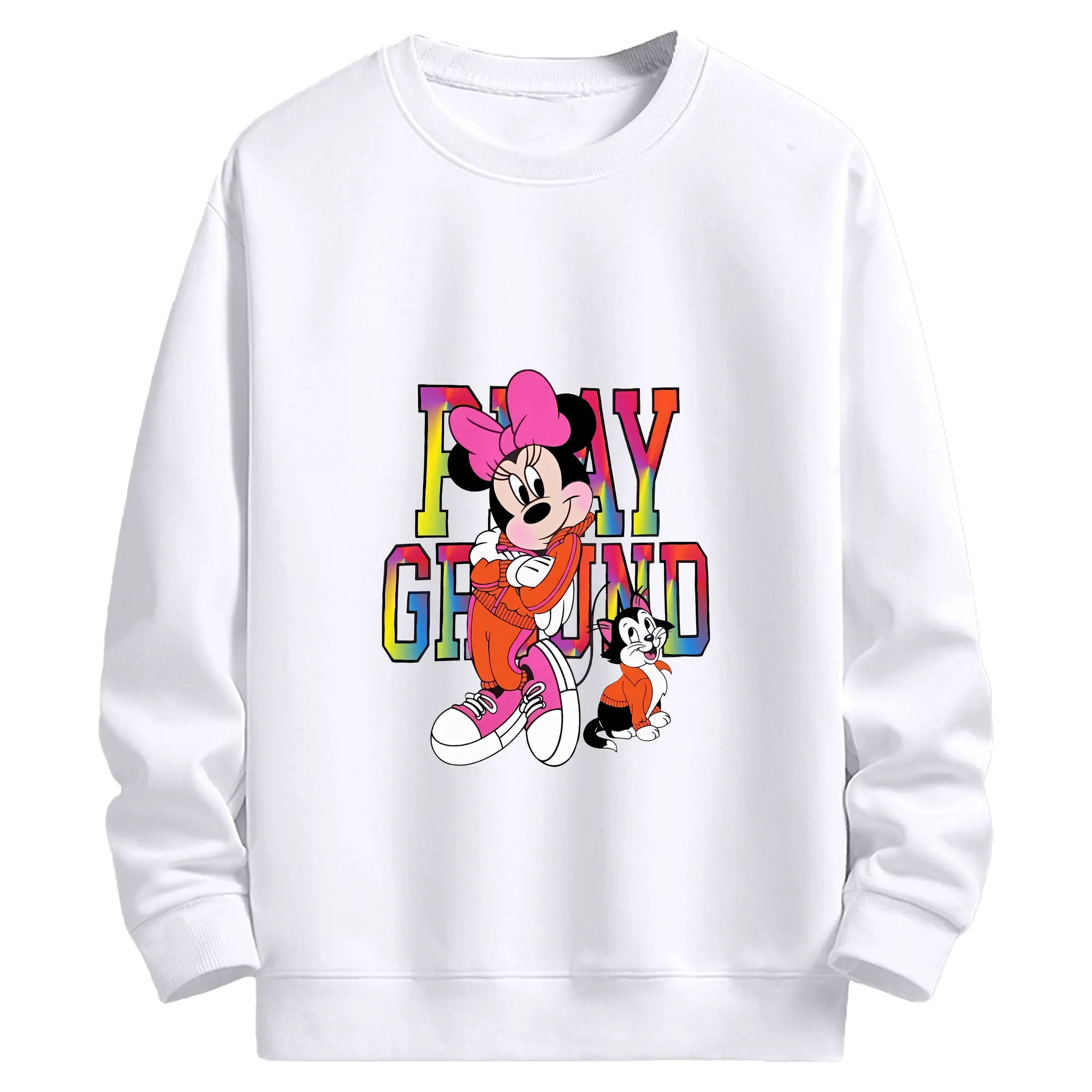 ミッキーマウス（Mickey Mouse） グッズ ミニーマウス（Minnie Mouse） - 高品質 クルーネック スウェット ・ コットン59％ ポリエステル41％ ・ ユニセックス 長袖 トレーナー ・ カジュアル デイリー スポーツ 散歩用