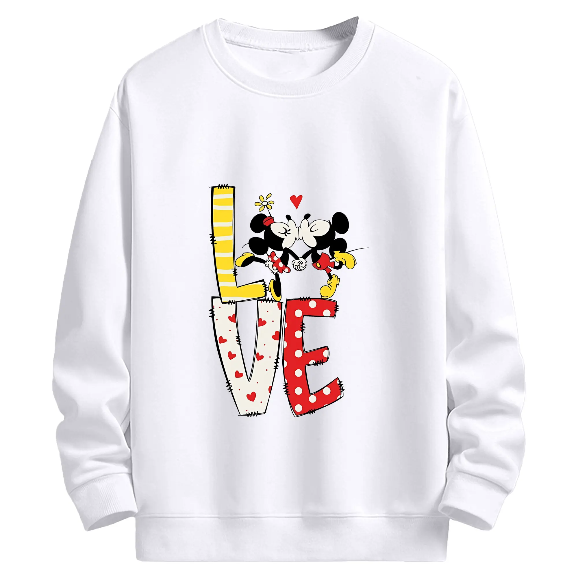 ミッキーマウス（Mickey Mouse） グッズ ミニーマウス（Minnie Mouse） - 高品質 クルーネック スウェット ・ コットン59％ ポリエステル41％ ・ ユニセックス 長袖 トレーナー ・ カジュアル デイリー スポーツ 散歩用