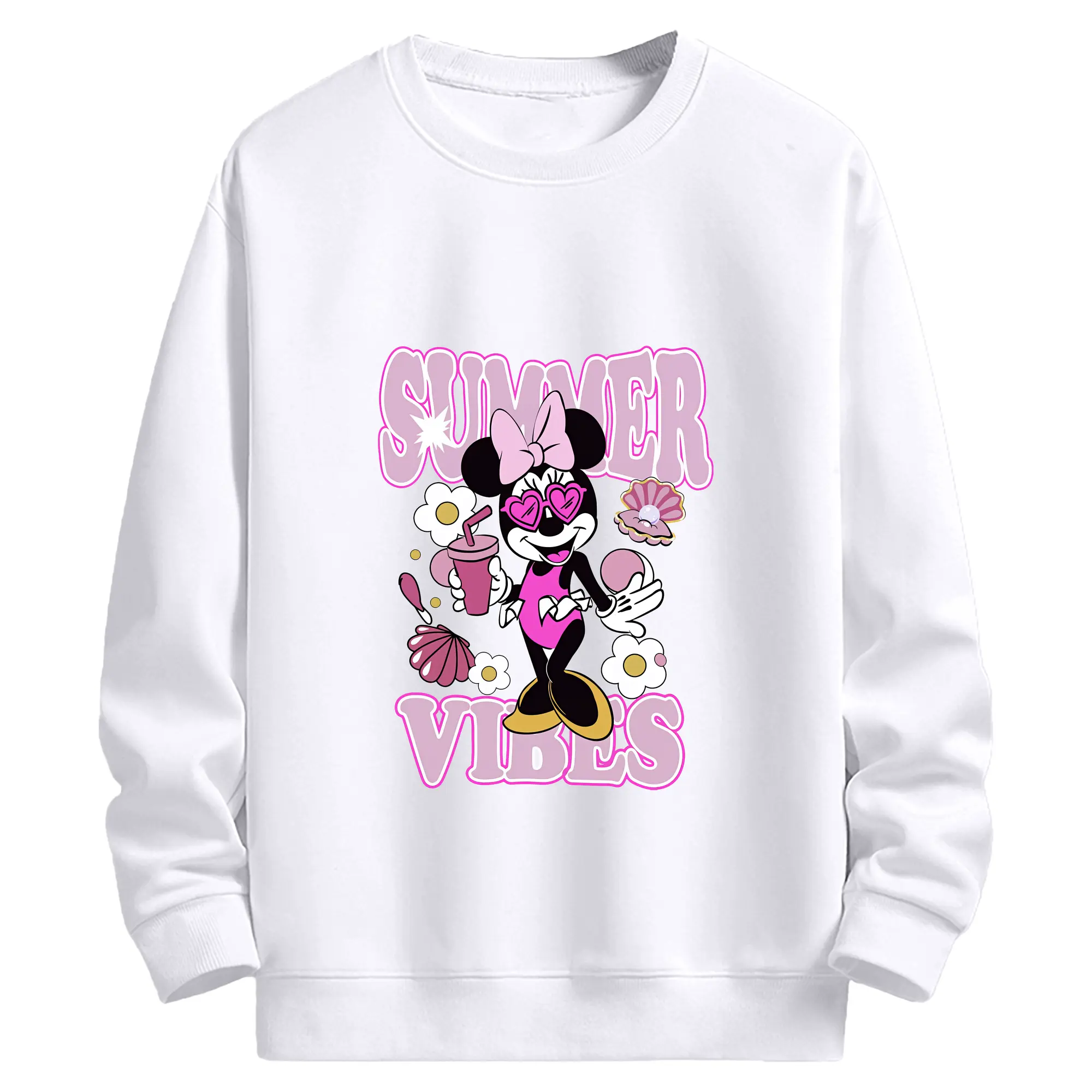 ミッキーマウス（Mickey Mouse） グッズ ミニーマウス（Minnie Mouse） - 高品質 クルーネック スウェット ・ コットン59％ ポリエステル41％ ・ ユニセックス 長袖 トレーナー ・ カジュアル デイリー スポーツ 散歩用