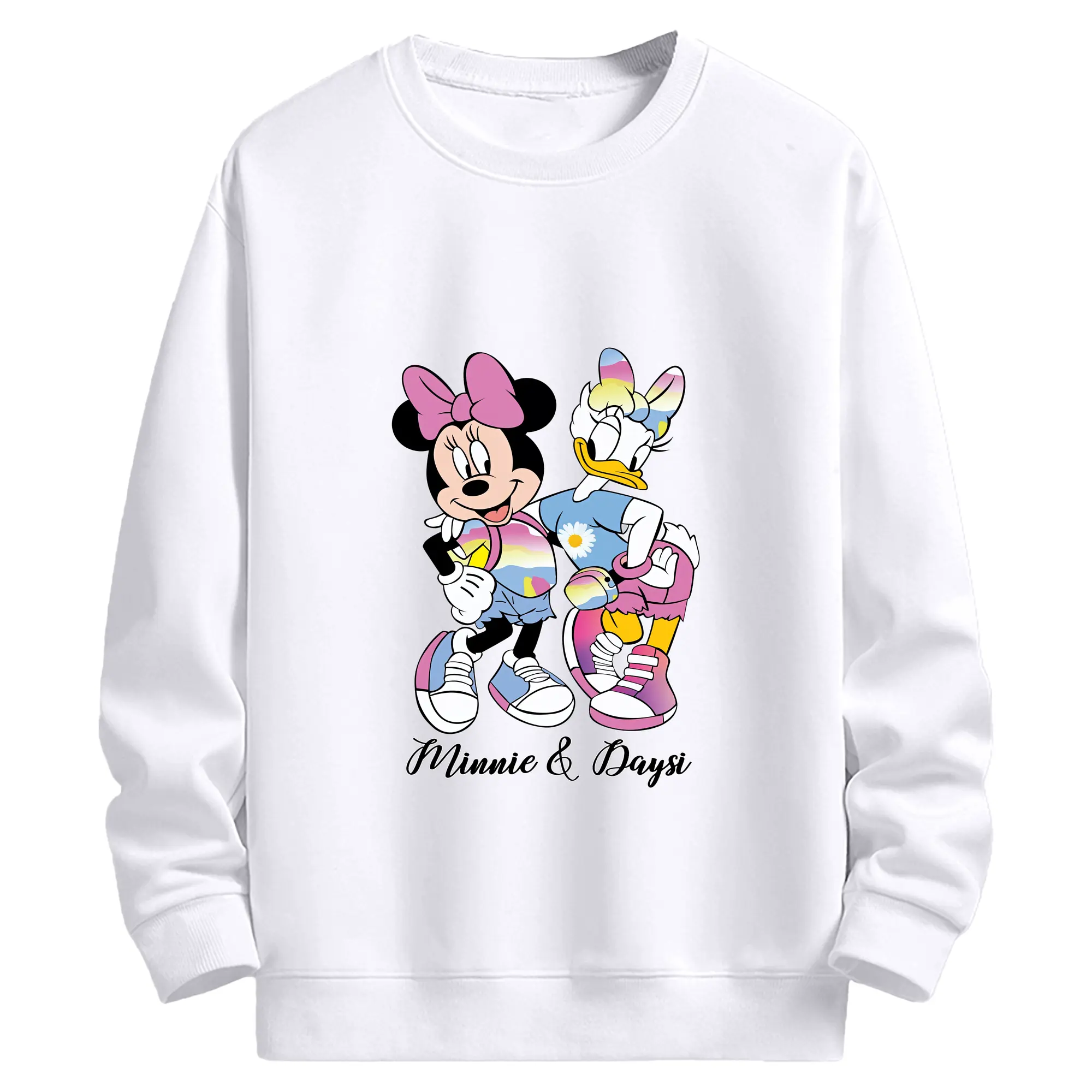 ミッキーマウス（Mickey Mouse） グッズ ミニーマウス（Minnie Mouse） - 高品質 クルーネック スウェット ・ コットン59％ ポリエステル41％ ・ ユニセックス 長袖 トレーナー ・ カジュアル デイリー スポーツ 散歩用