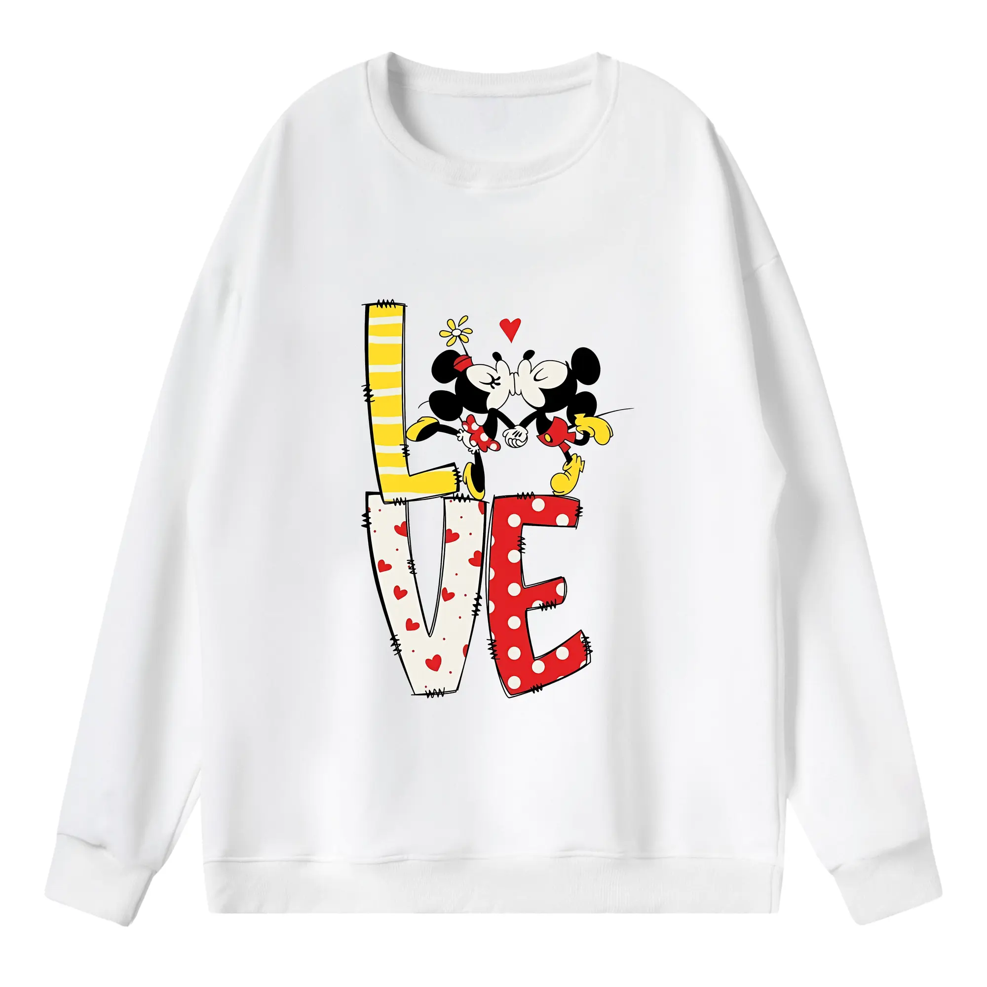 ミッキーマウス（Mickey Mouse） グッズ ミニーマウス（Minnie Mouse） - 薄手 クルーネック スウェット 裏毛260g · ポリエステル 春秋向け カジュアル 男女兼用 · トレーナー デイリー スポーツ 散歩に最適