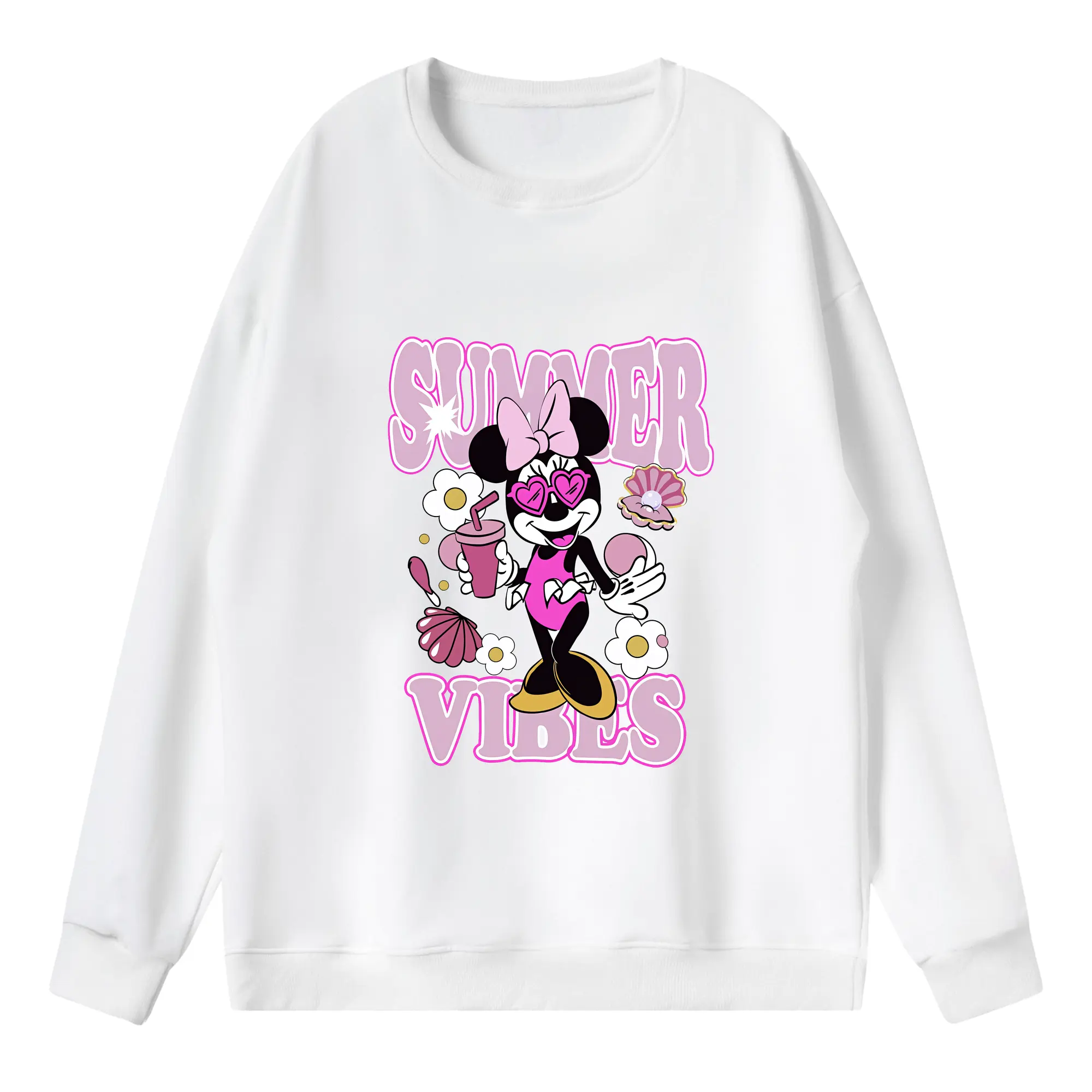ミッキーマウス（Mickey Mouse） グッズ ミニーマウス（Minnie Mouse） - 薄手 クルーネック スウェット 裏毛260g · ポリエステル 春秋向け カジュアル 男女兼用 · トレーナー デイリー スポーツ 散歩に最適