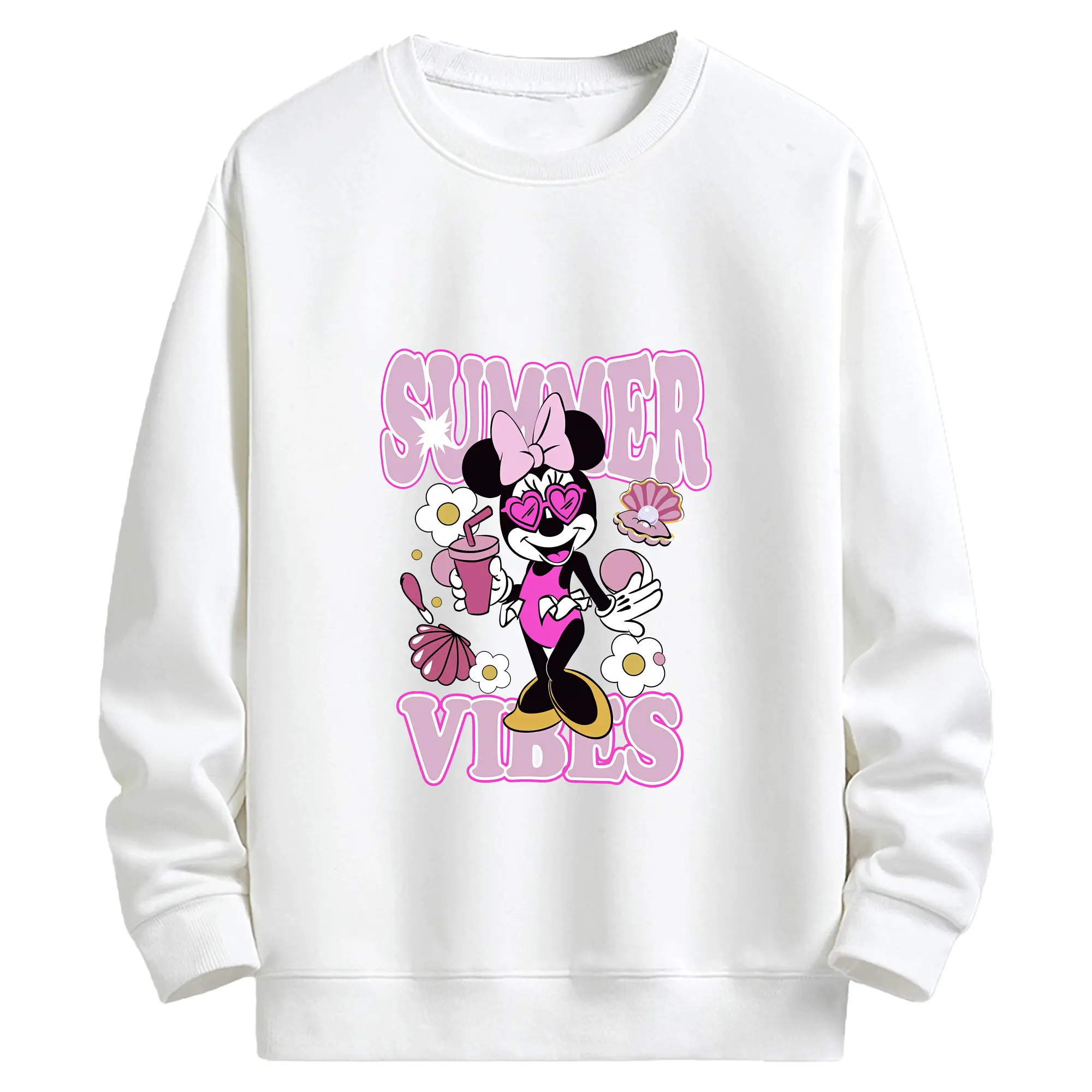 ミッキーマウス（Mickey Mouse） グッズ ミニーマウス（Minnie Mouse） - キッズ クルーネックスウェットシャツ ・ フロントプリント ・ 綿80％ ポリエステル20％ ・ 快適 通学 スポーツ 日常使い お散歩用